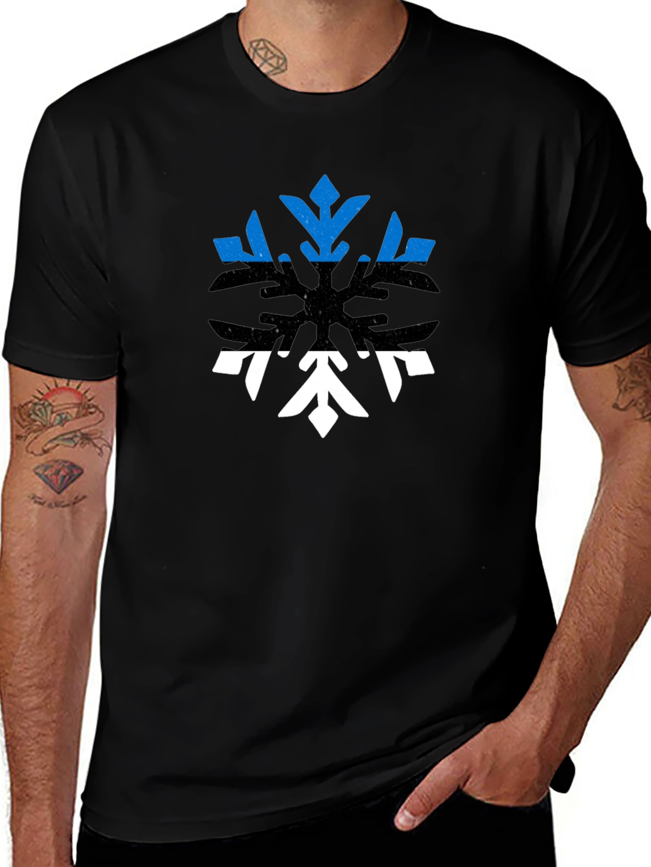Estonia Flag Snowflake Graphic Tee - Black