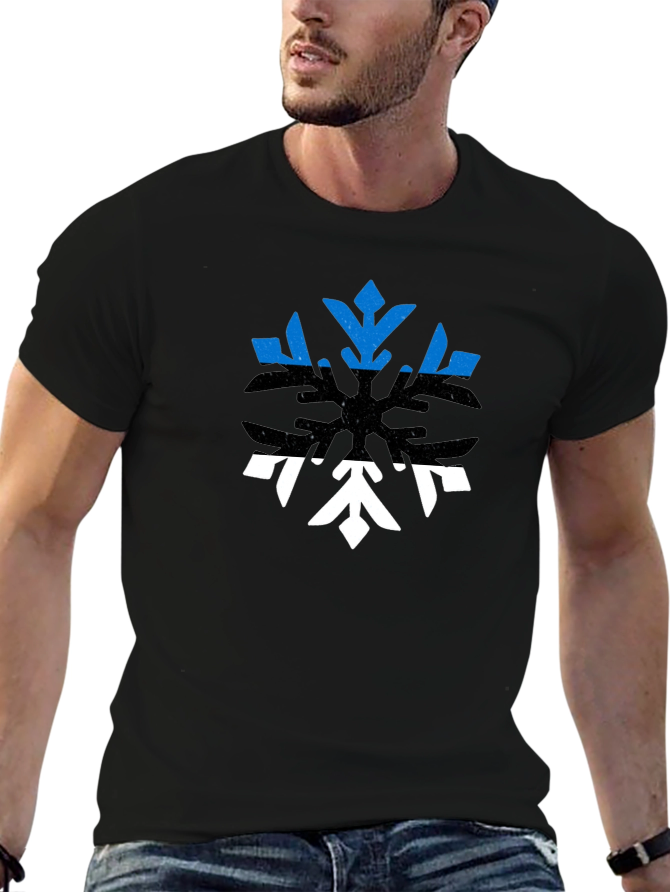 Estonia Flag Snowflake Graphic Tee - Black