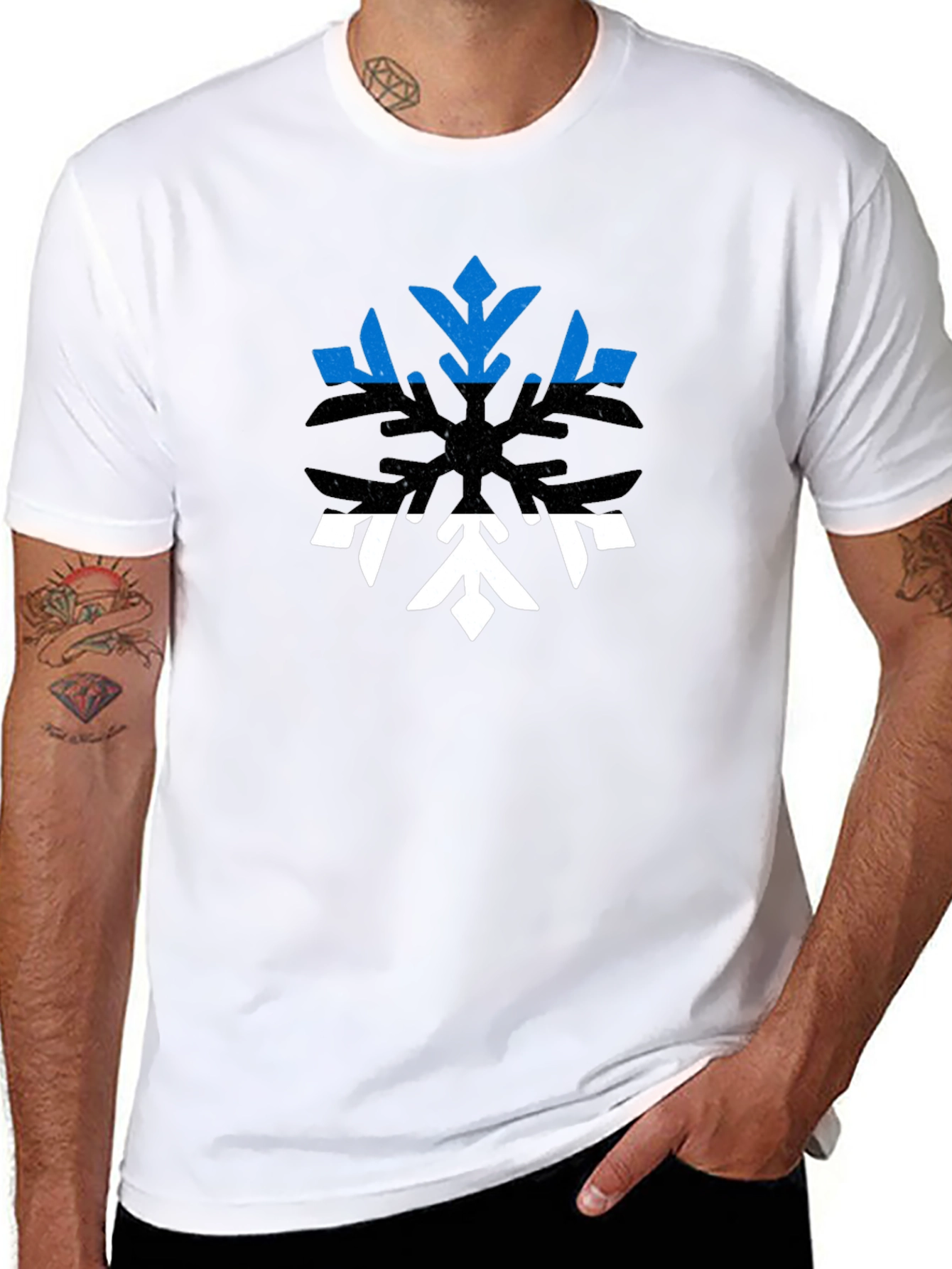 Estonia Flag Snowflake Graphic Tee - Black