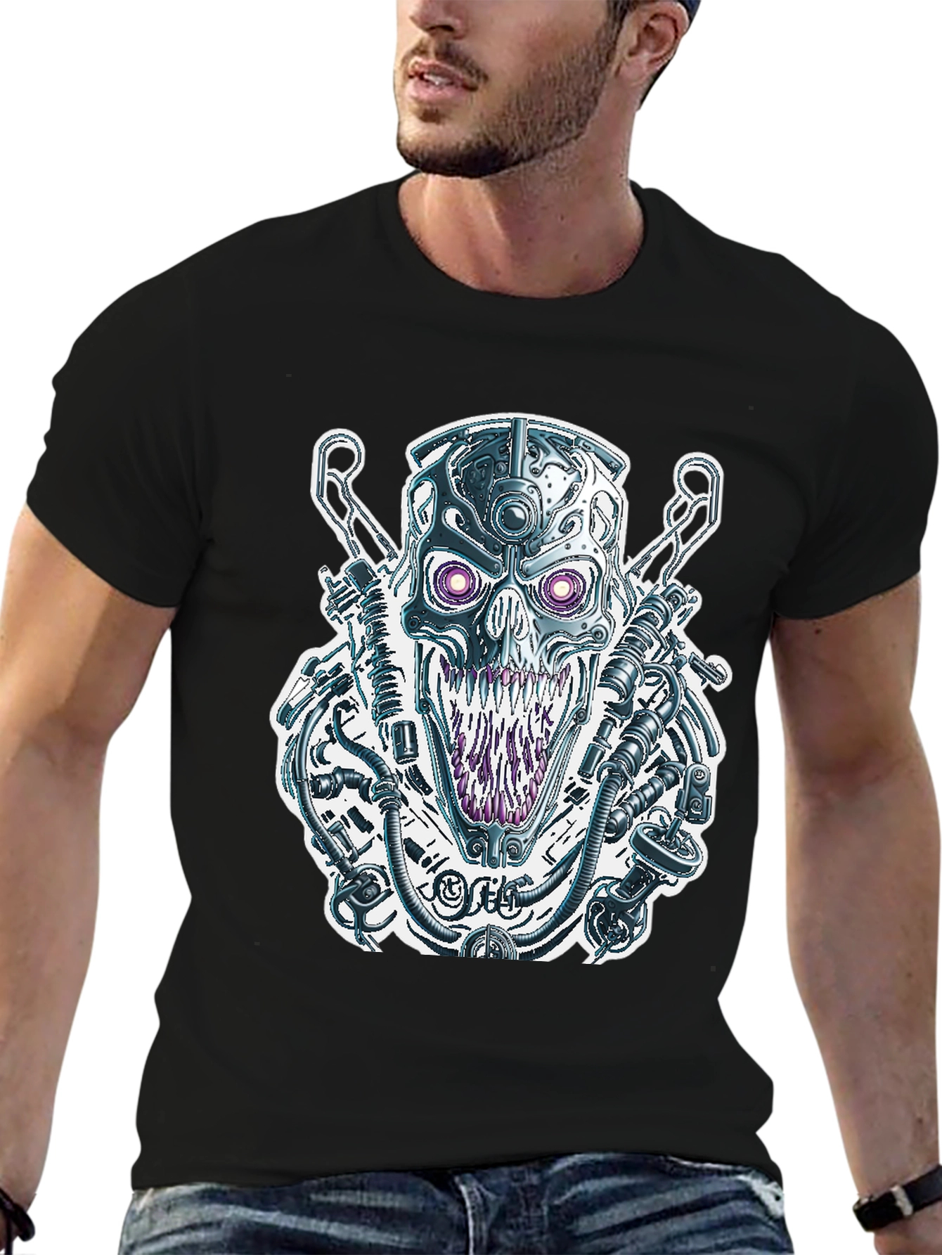 Cyberpunk Skull Graphic Tee - Unique Design