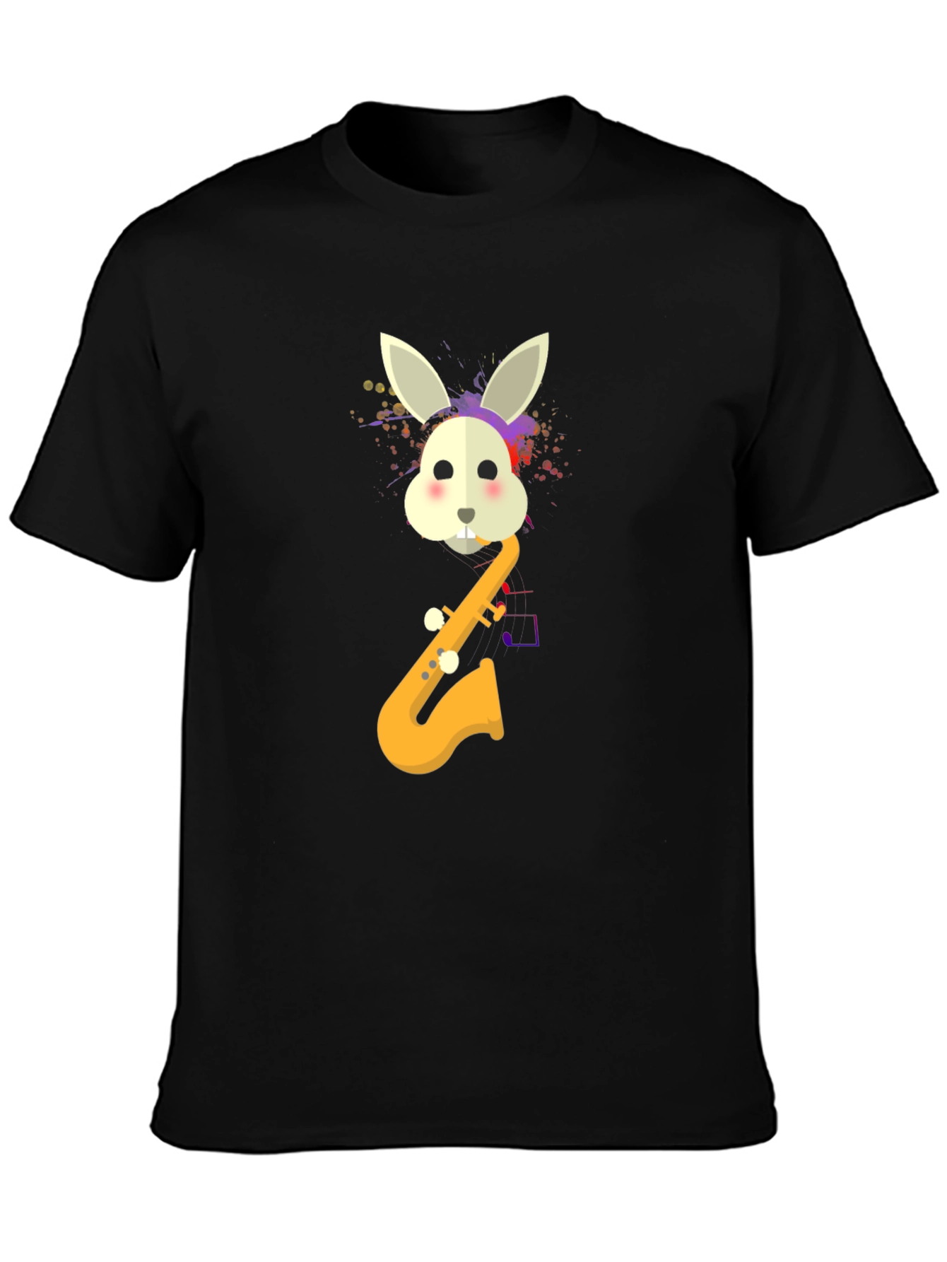 Rabbit Saxophone Mens Graphic T-Shirt - Black