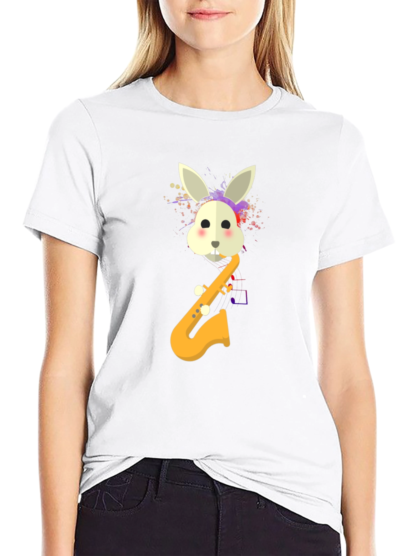 Rabbit Saxophone Mens Graphic T-Shirt - Black