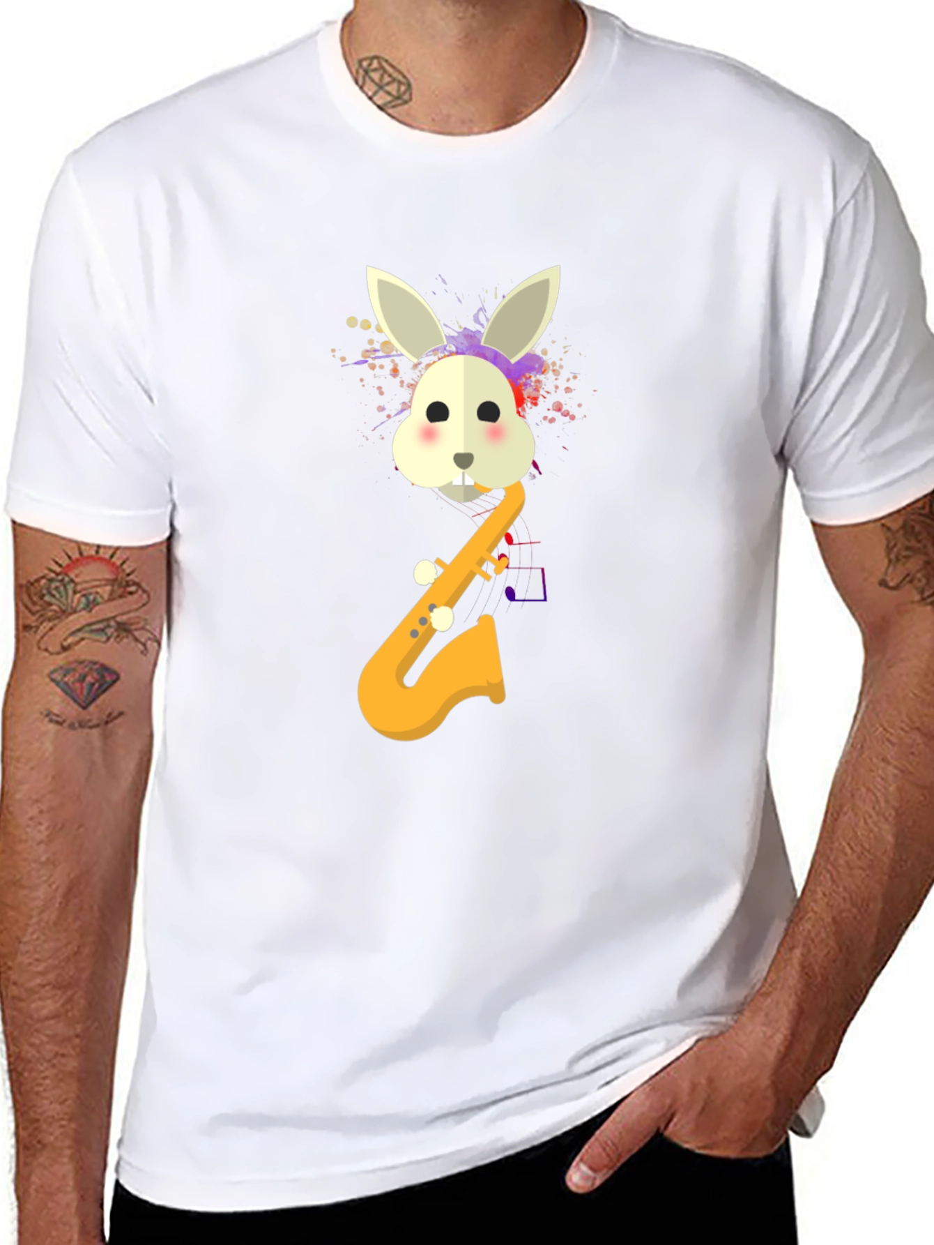 Rabbit Saxophone Mens Graphic T-Shirt - Black
