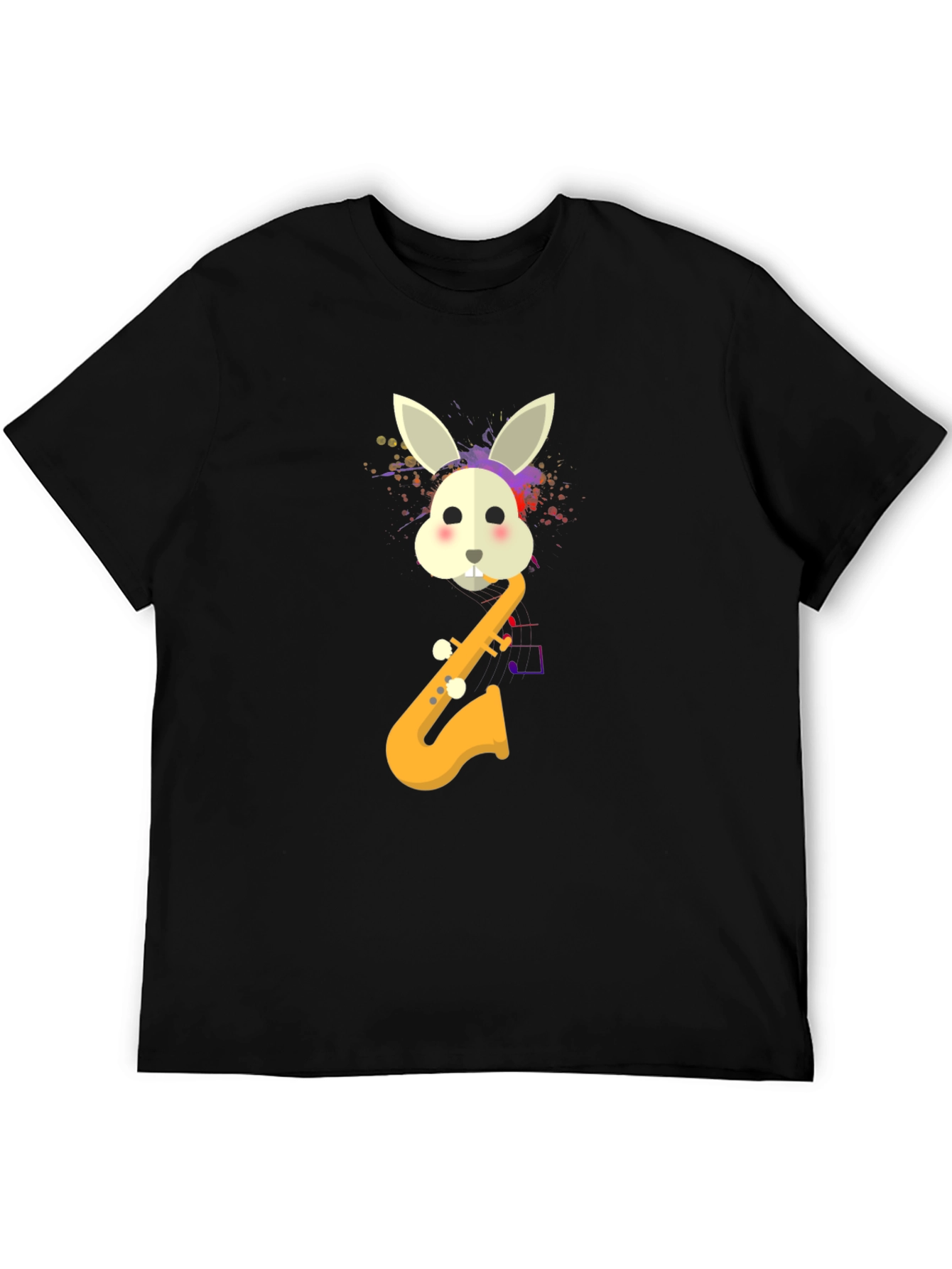Rabbit Saxophone Mens Graphic T-Shirt - Black