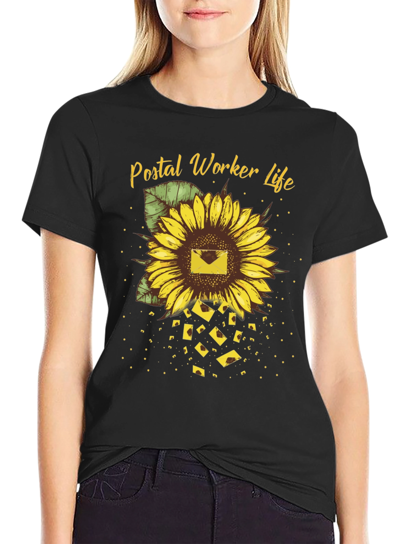 Postal Worker Sunflower T-Shirt - Black