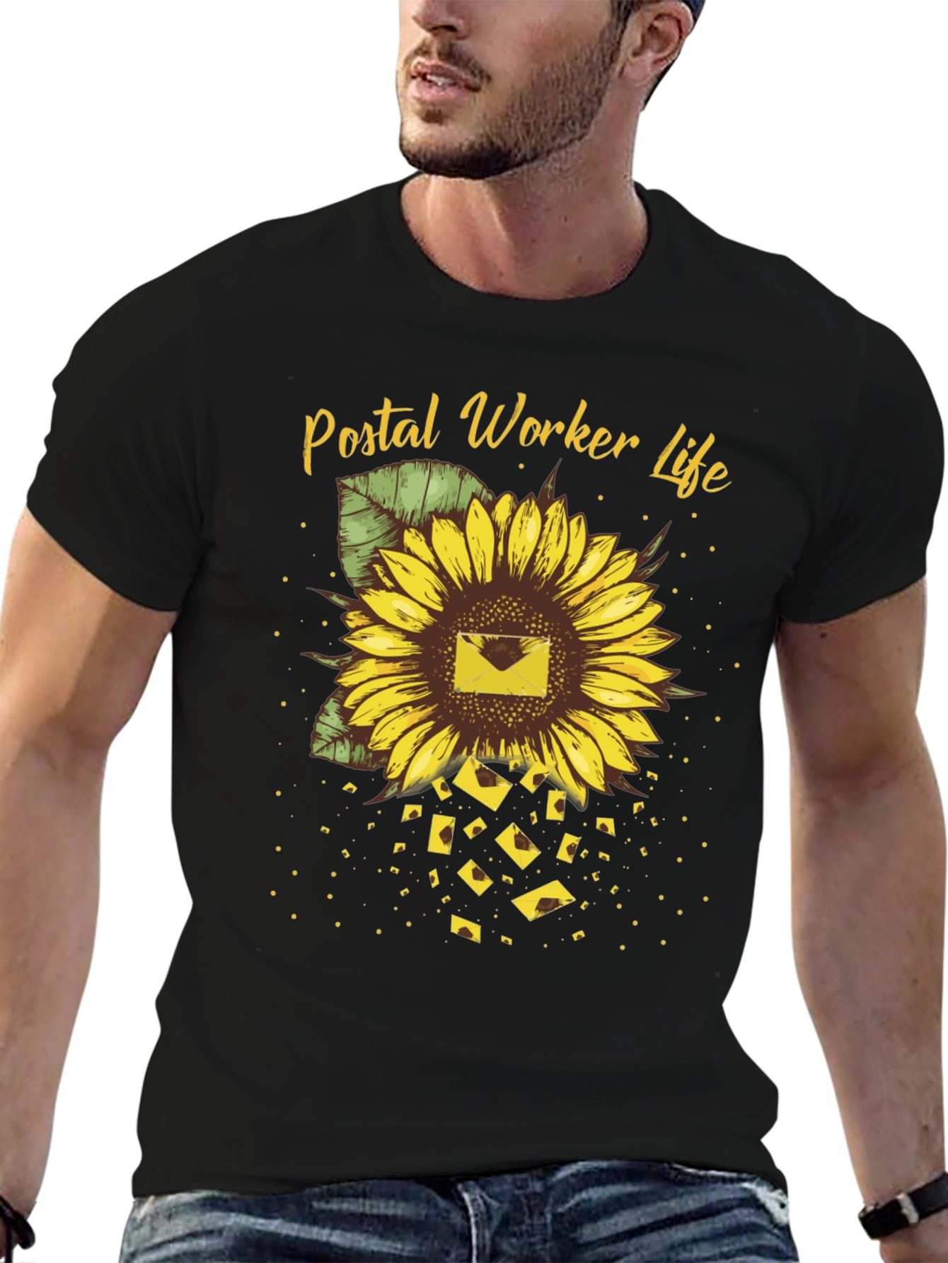 Postal Worker Sunflower T-Shirt - Black