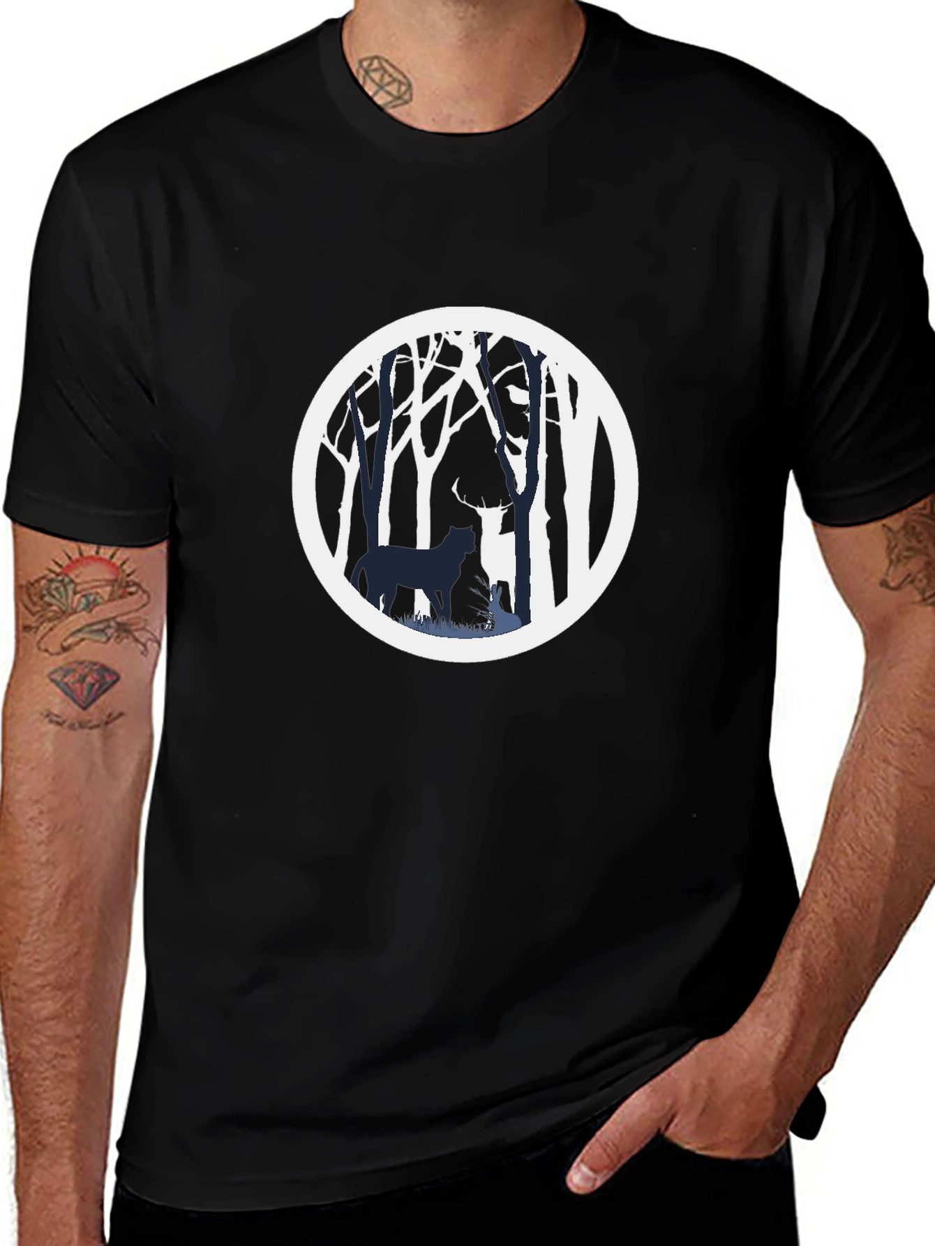 Nature Scene Graphic Tee - Black Cotton Blend