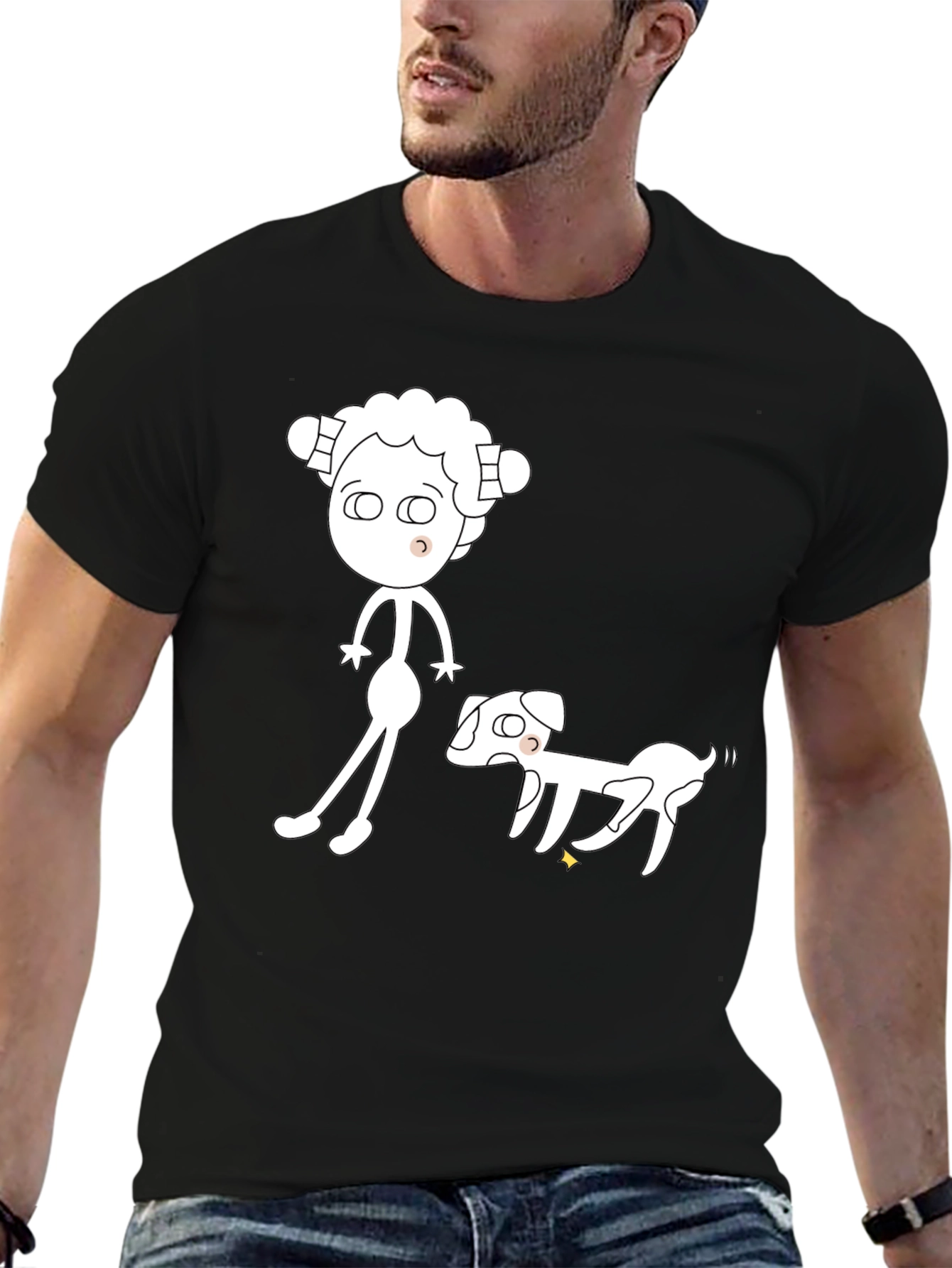 Cartoon Person & Dog T-Shirt – Quirky Dog Lover Graphic Tee Gift