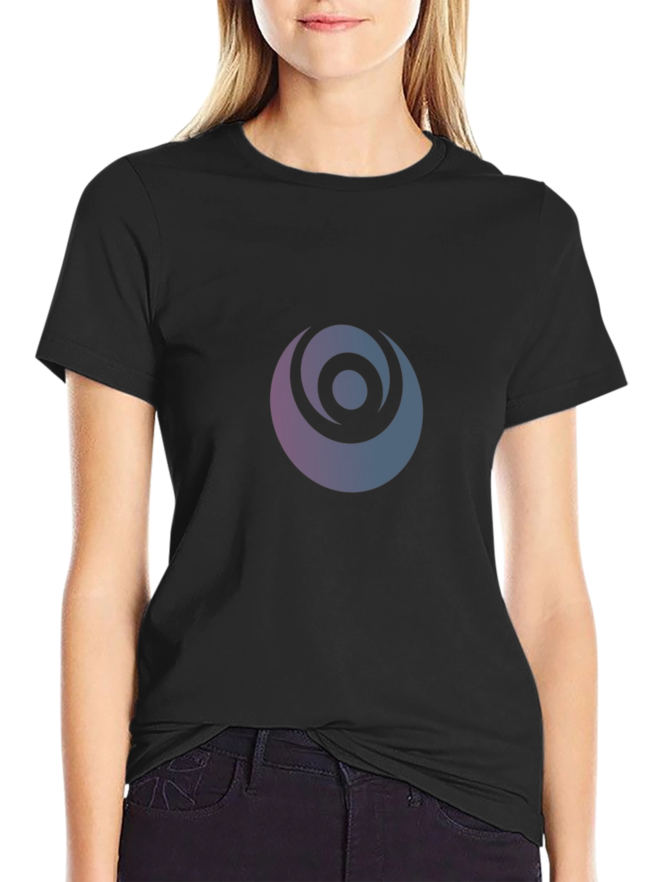 Modern Graphic Print Black Crew Neck T-Shirt
