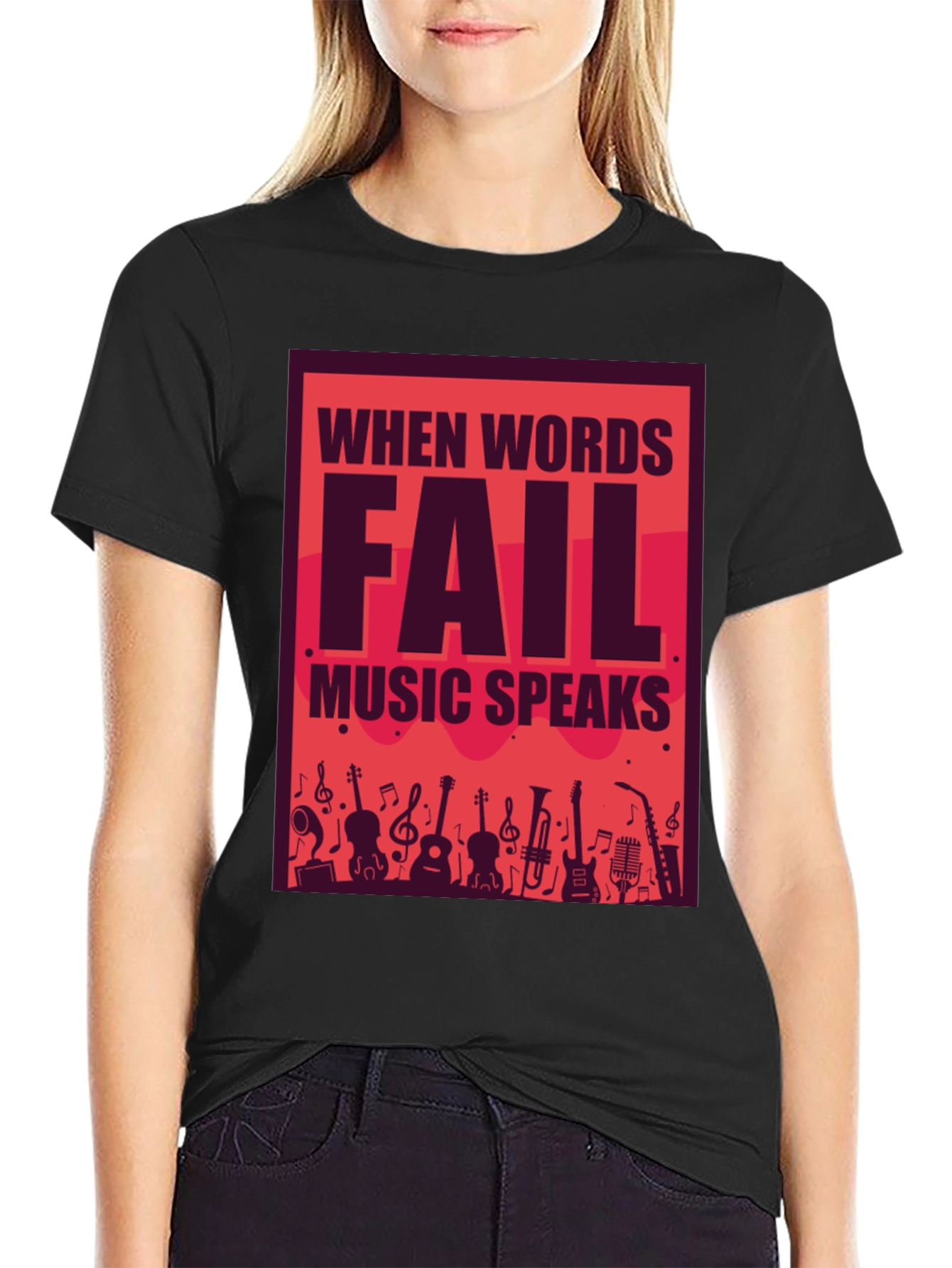 Music Speaks Graphic Tee - Black Cotton T-Shirt