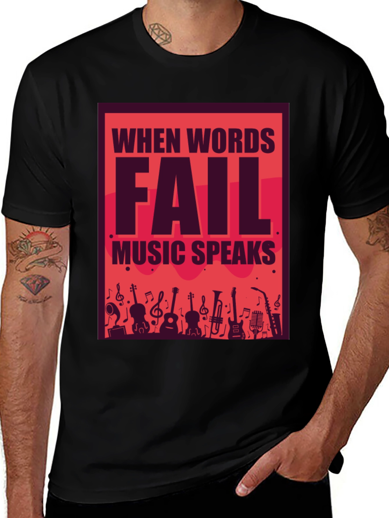 Music Speaks Graphic Tee - Black Cotton T-Shirt