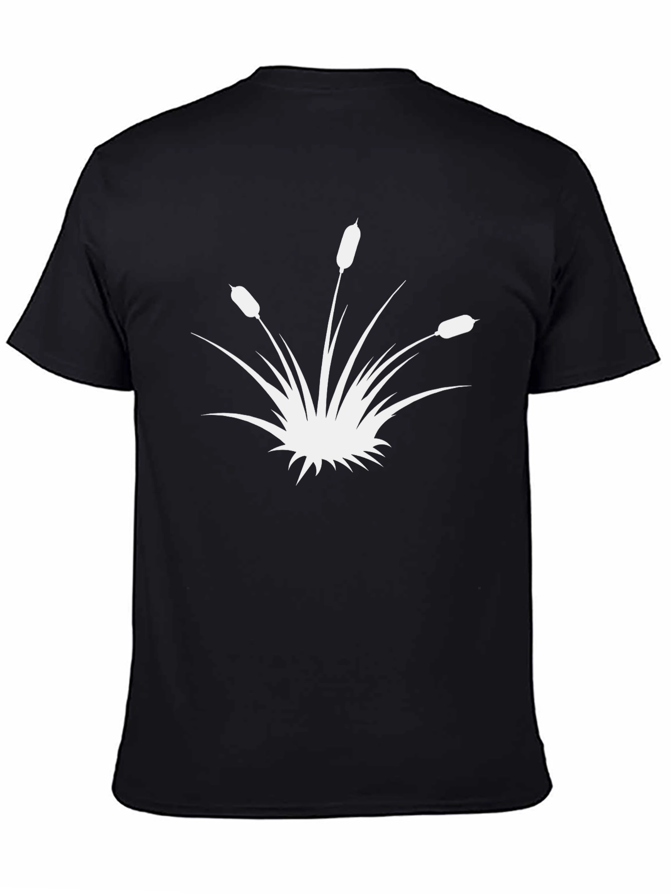 Black T-Shirt with White Cattail Design