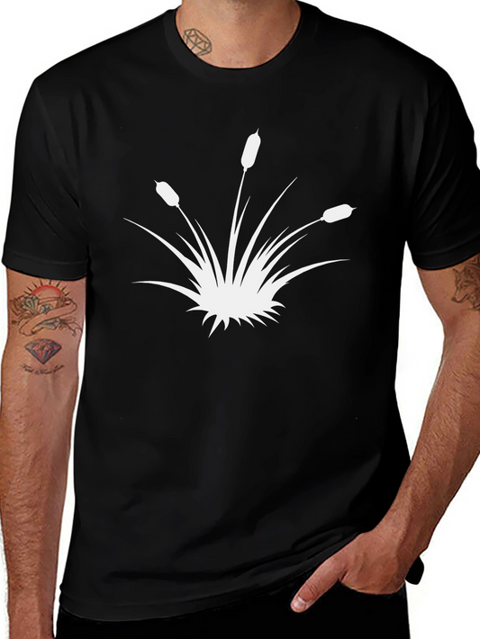 Black T-Shirt with White Cattail Design