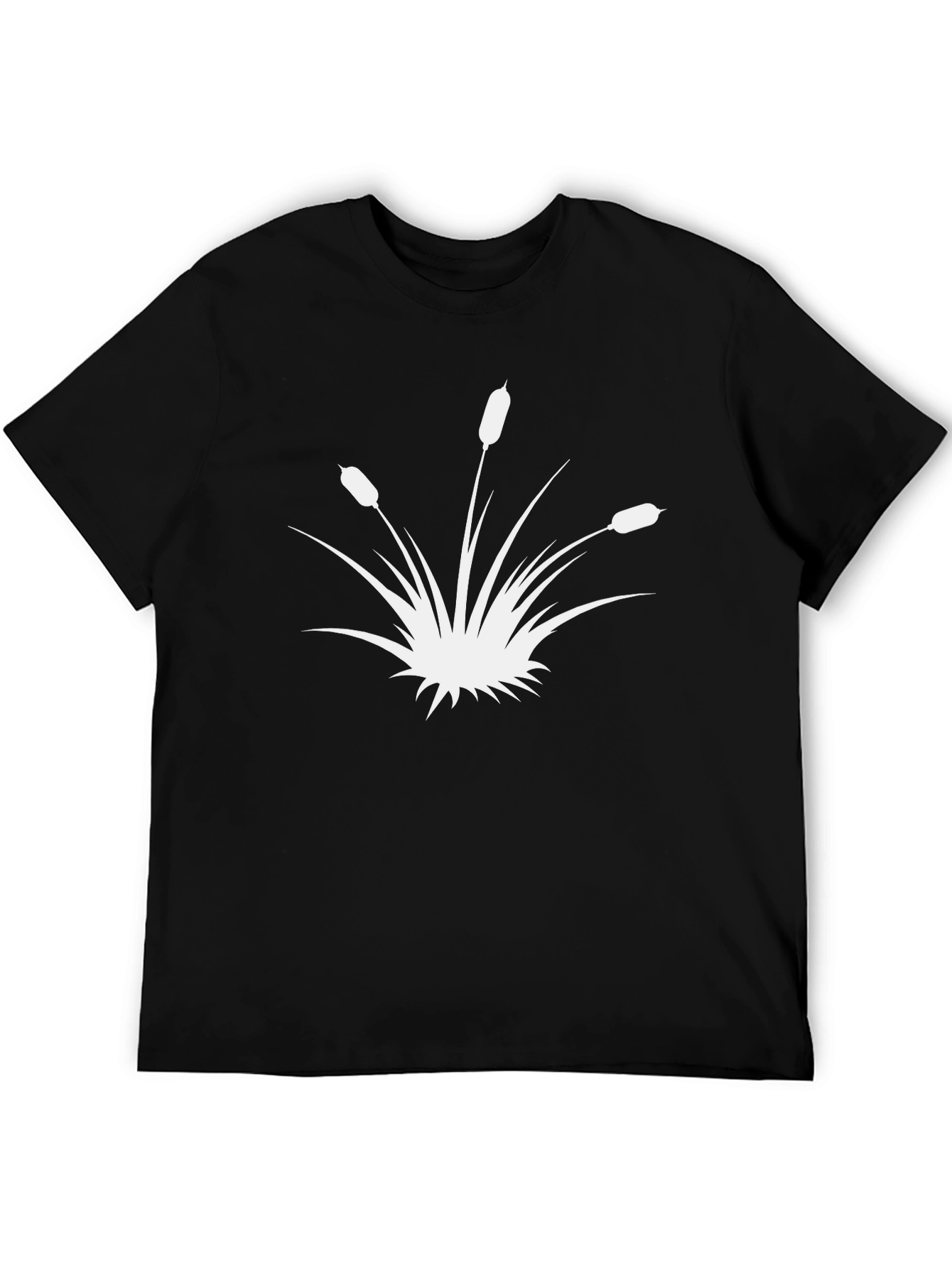 Black T-Shirt with White Cattail Design