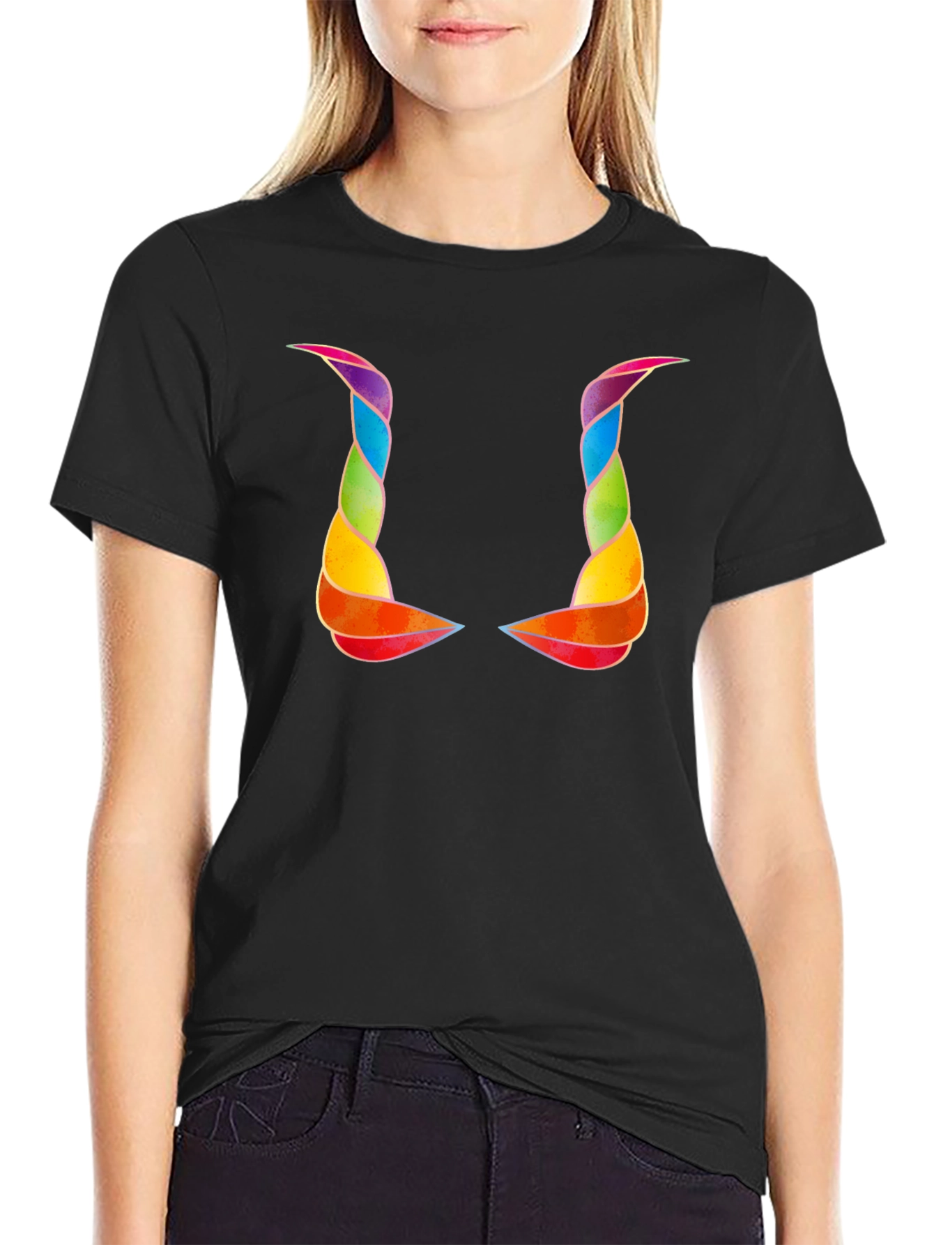 Rainbow Horns Graphic Black T-Shirt