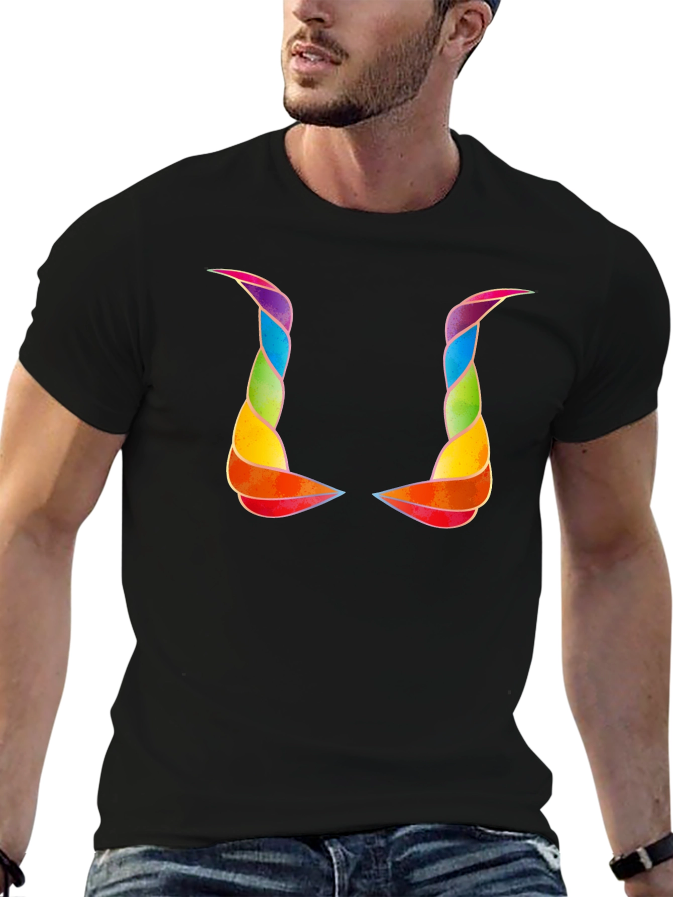 Rainbow Horns Graphic Black T-Shirt