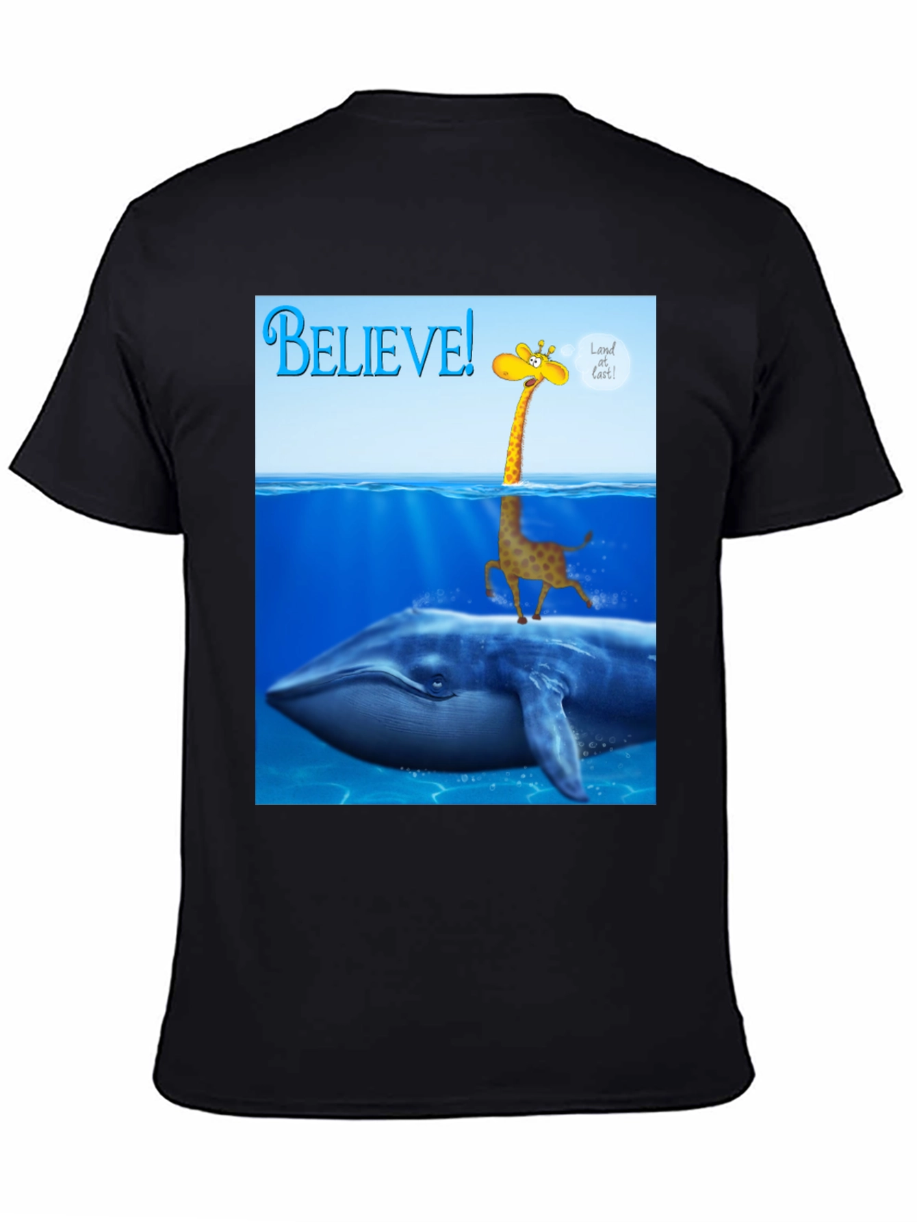 Believe! Giraffe Riding Whale T-Shirt