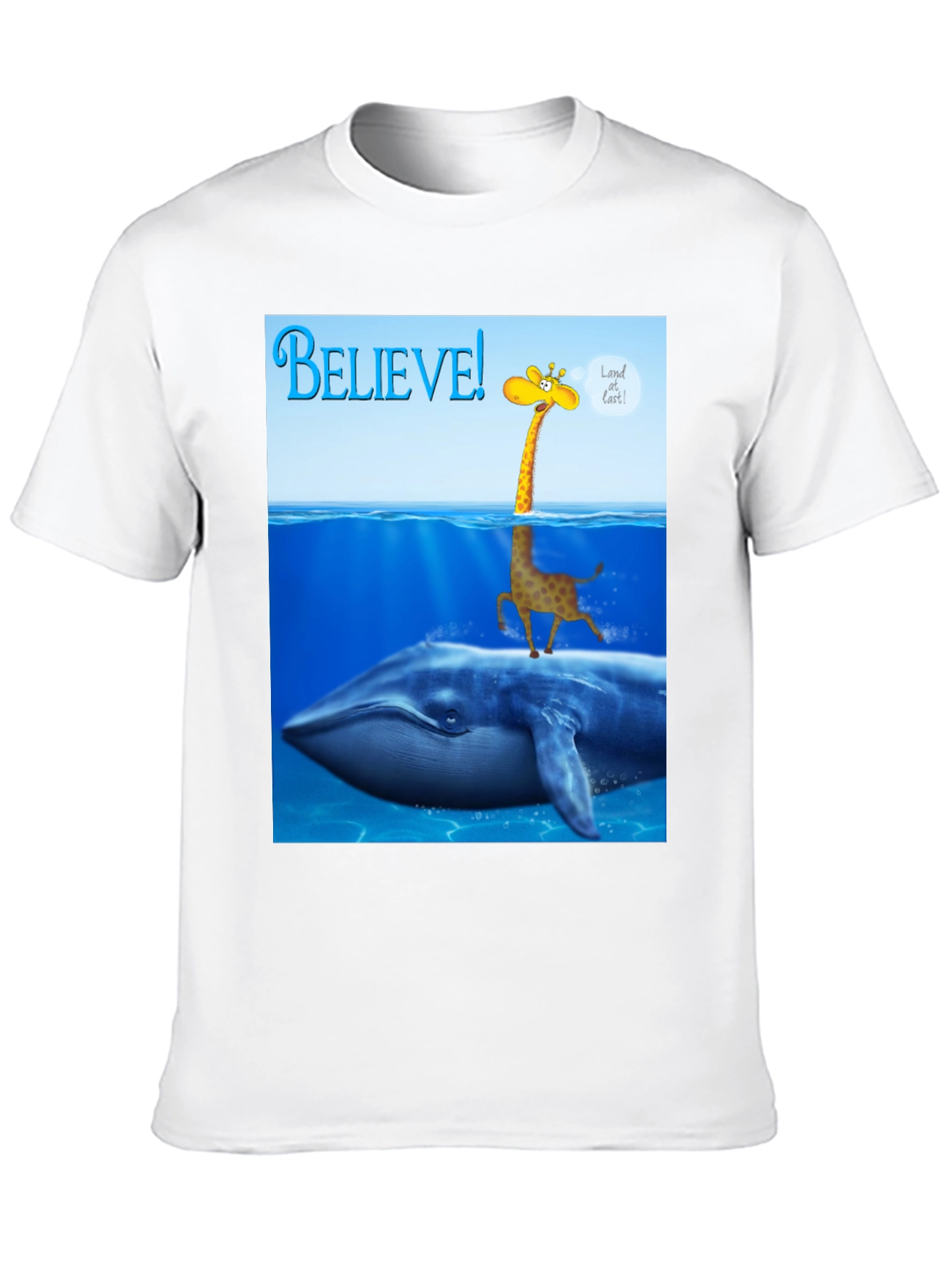 Believe! Giraffe Riding Whale T-Shirt