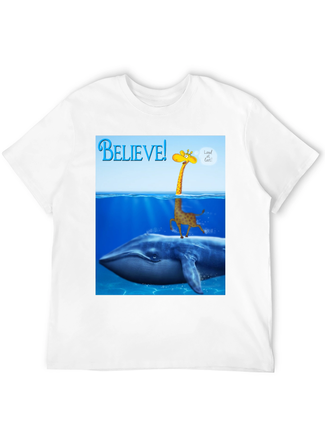 Believe! Giraffe Riding Whale T-Shirt