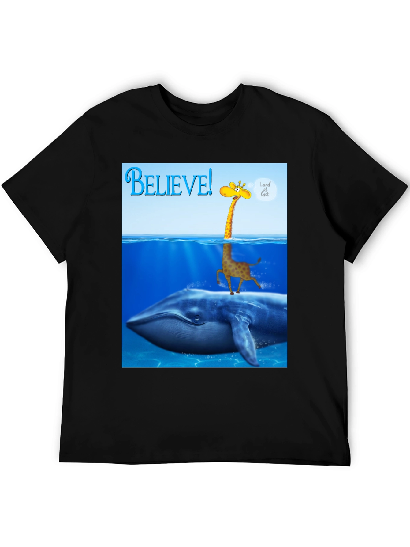 Believe! Giraffe Riding Whale T-Shirt