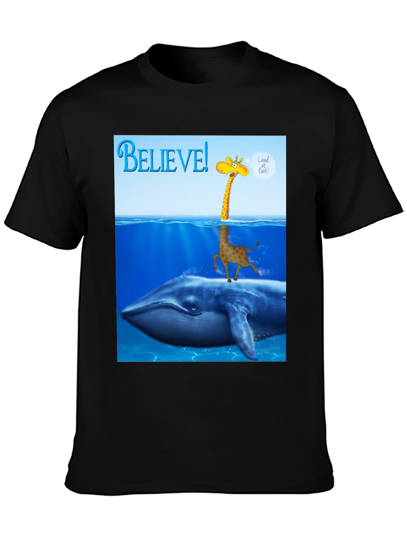 Believe! Giraffe Riding Whale T-Shirt