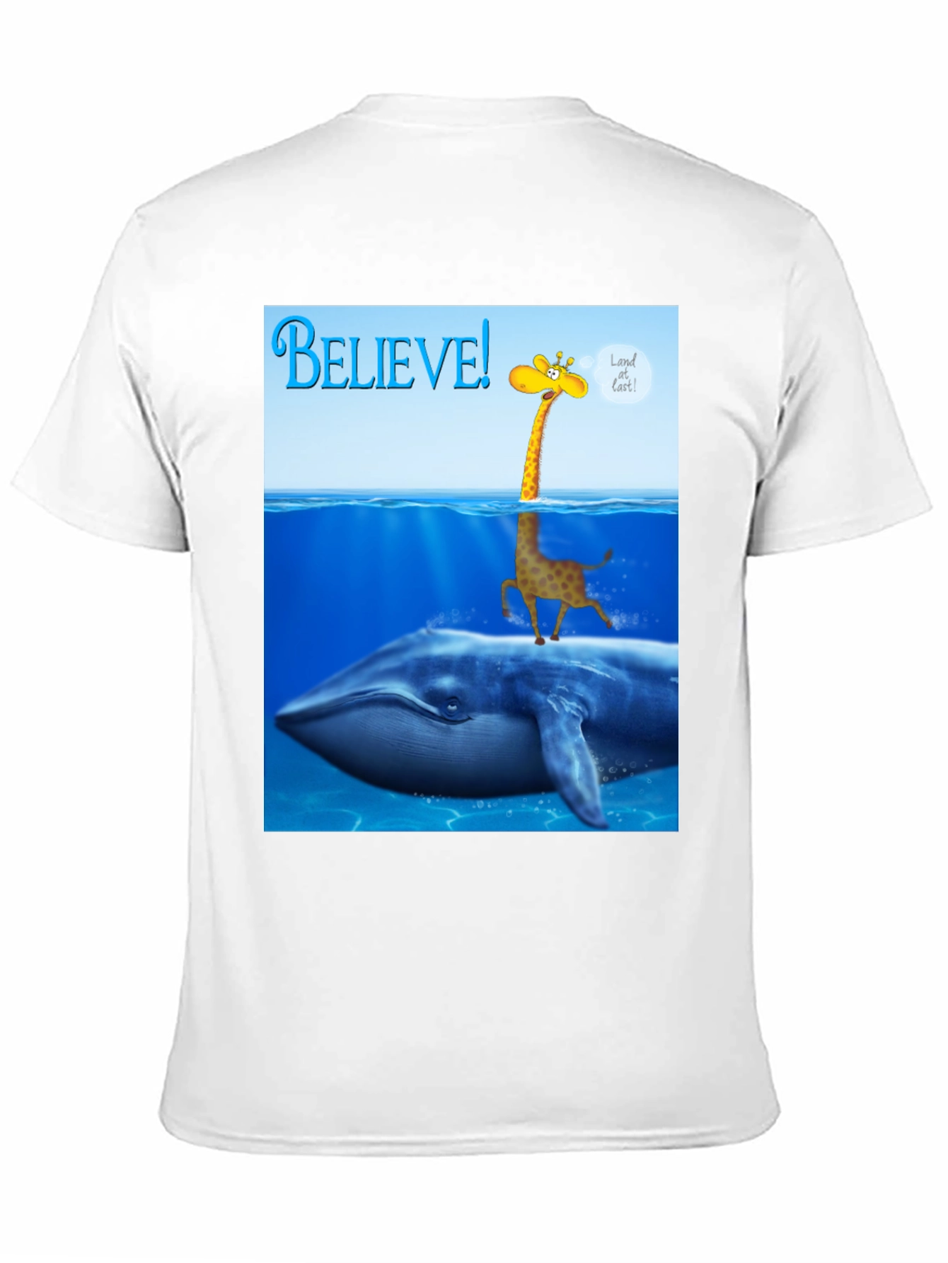 Believe! Giraffe Riding Whale T-Shirt