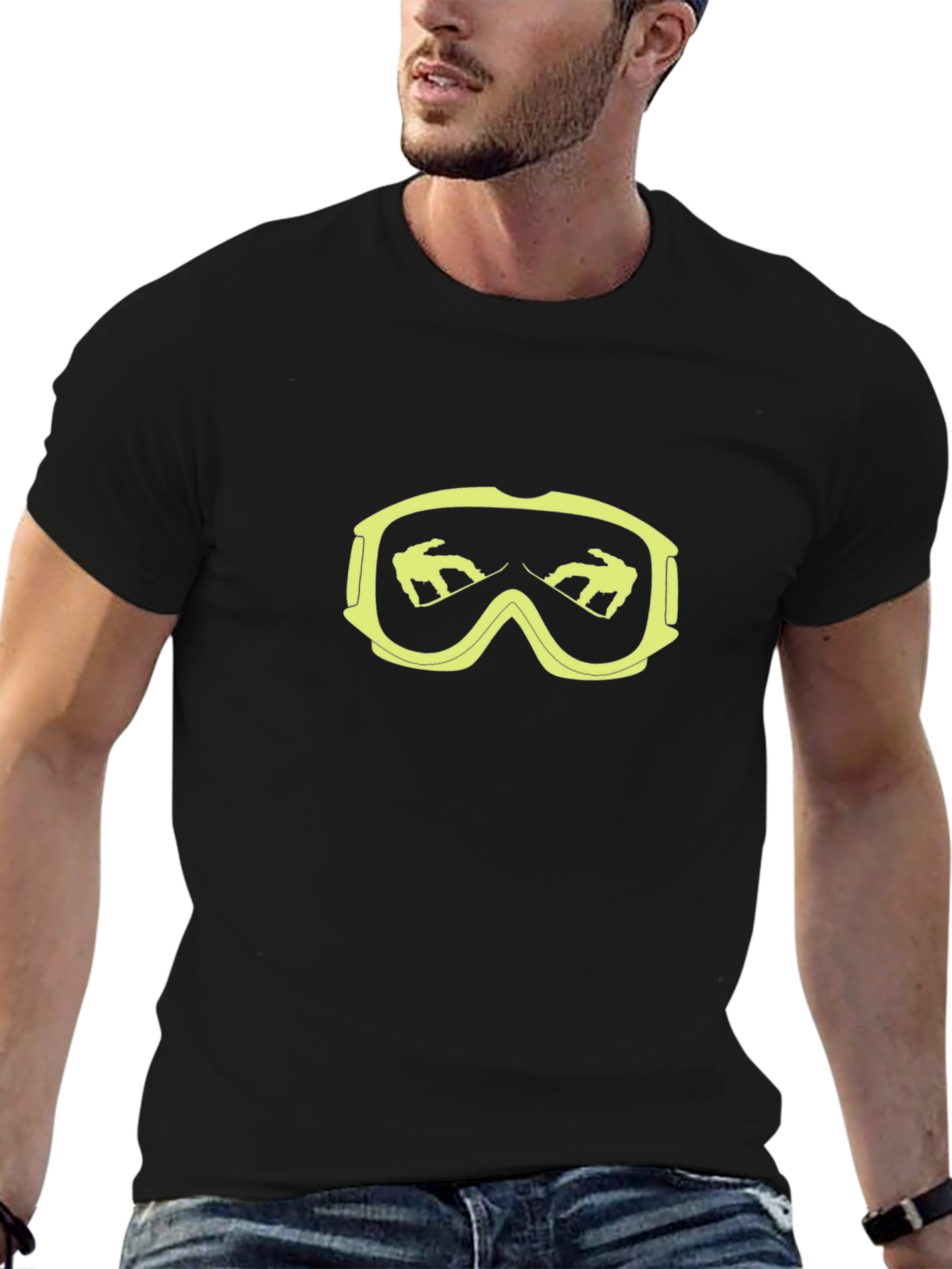 Cool Black T-Shirt with Snowboarder Goggle Graphic