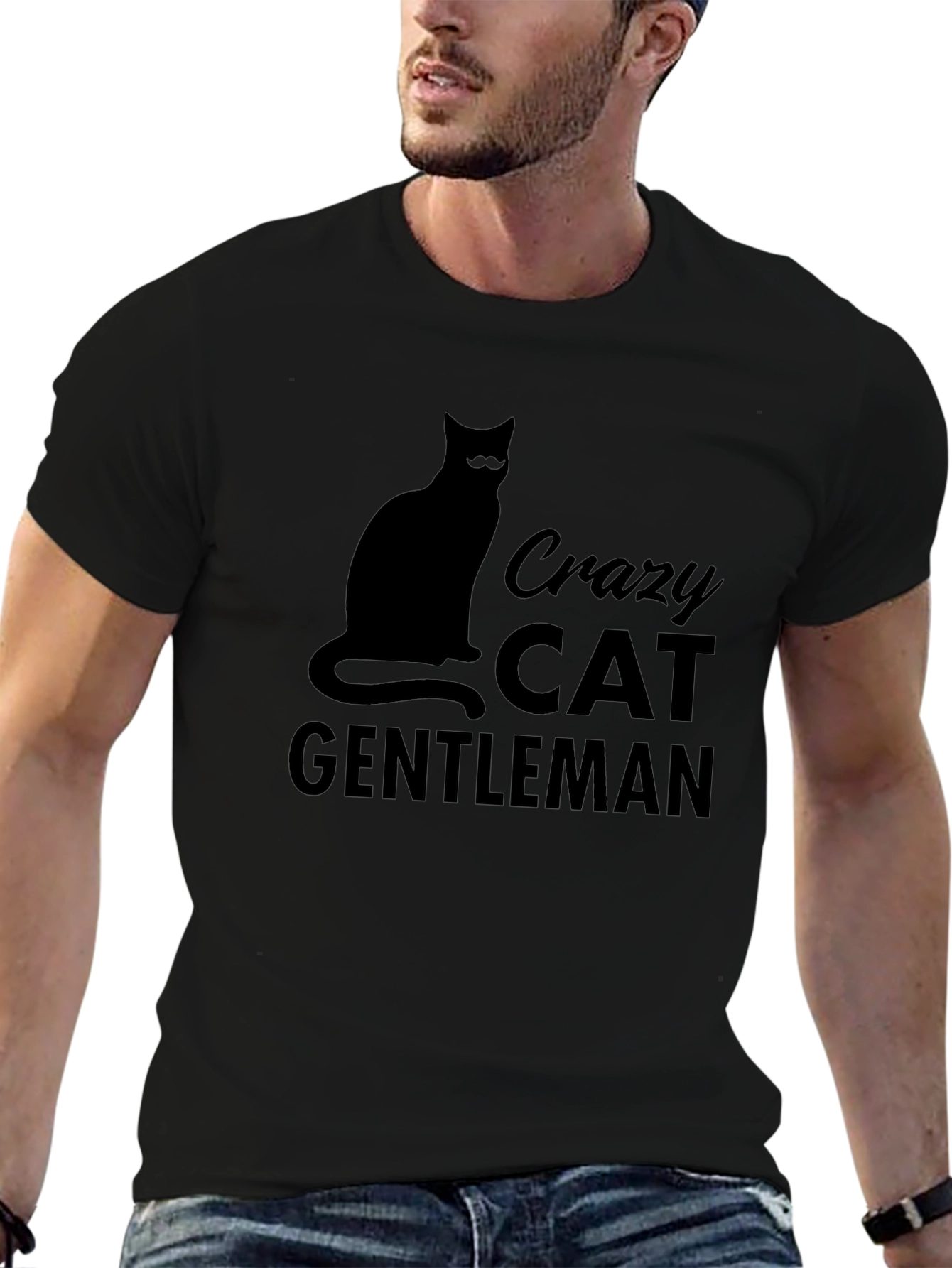 Crazy Cat Gentleman Black Graphic Tee