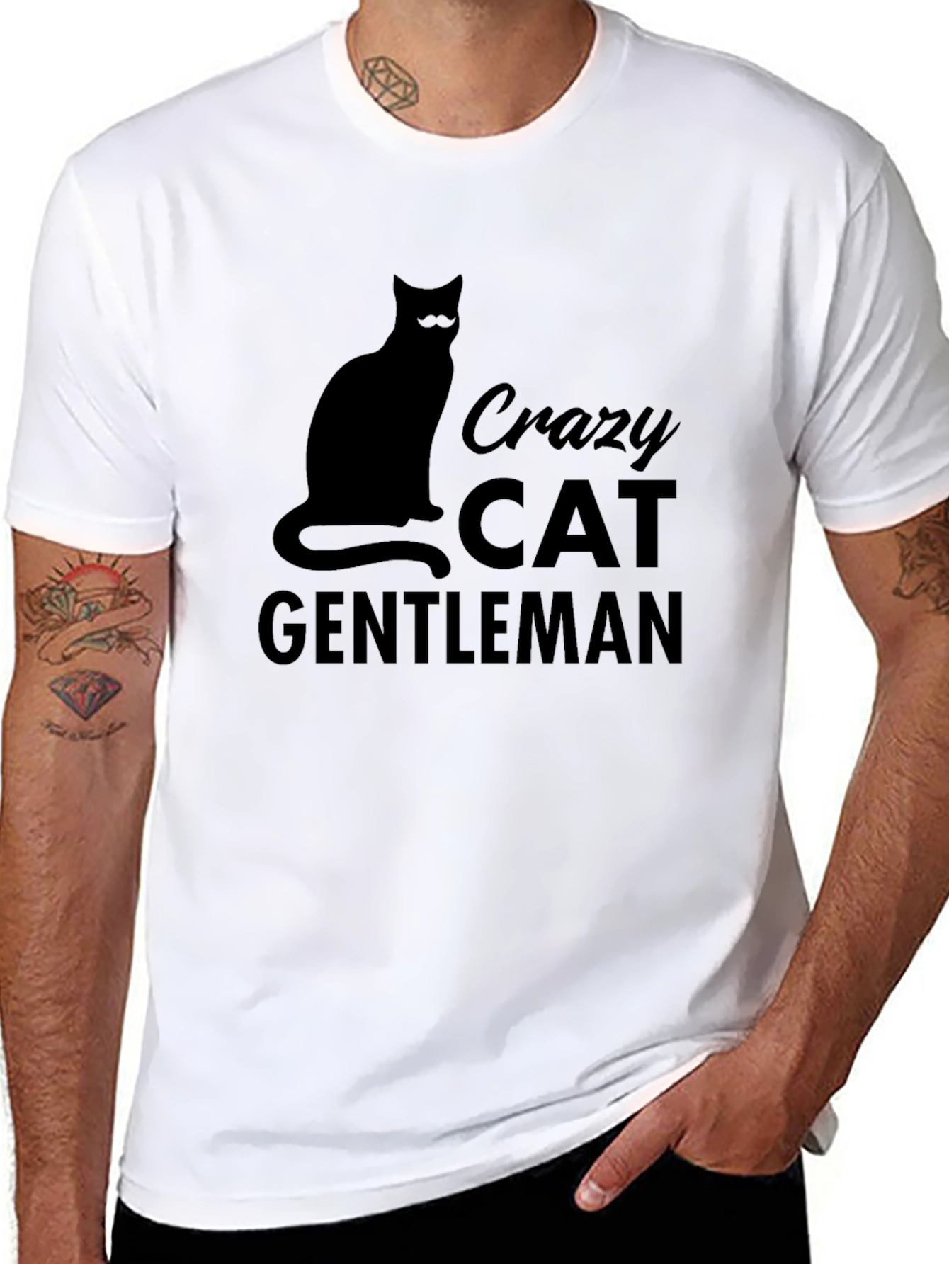 Crazy Cat Gentleman Black Graphic Tee