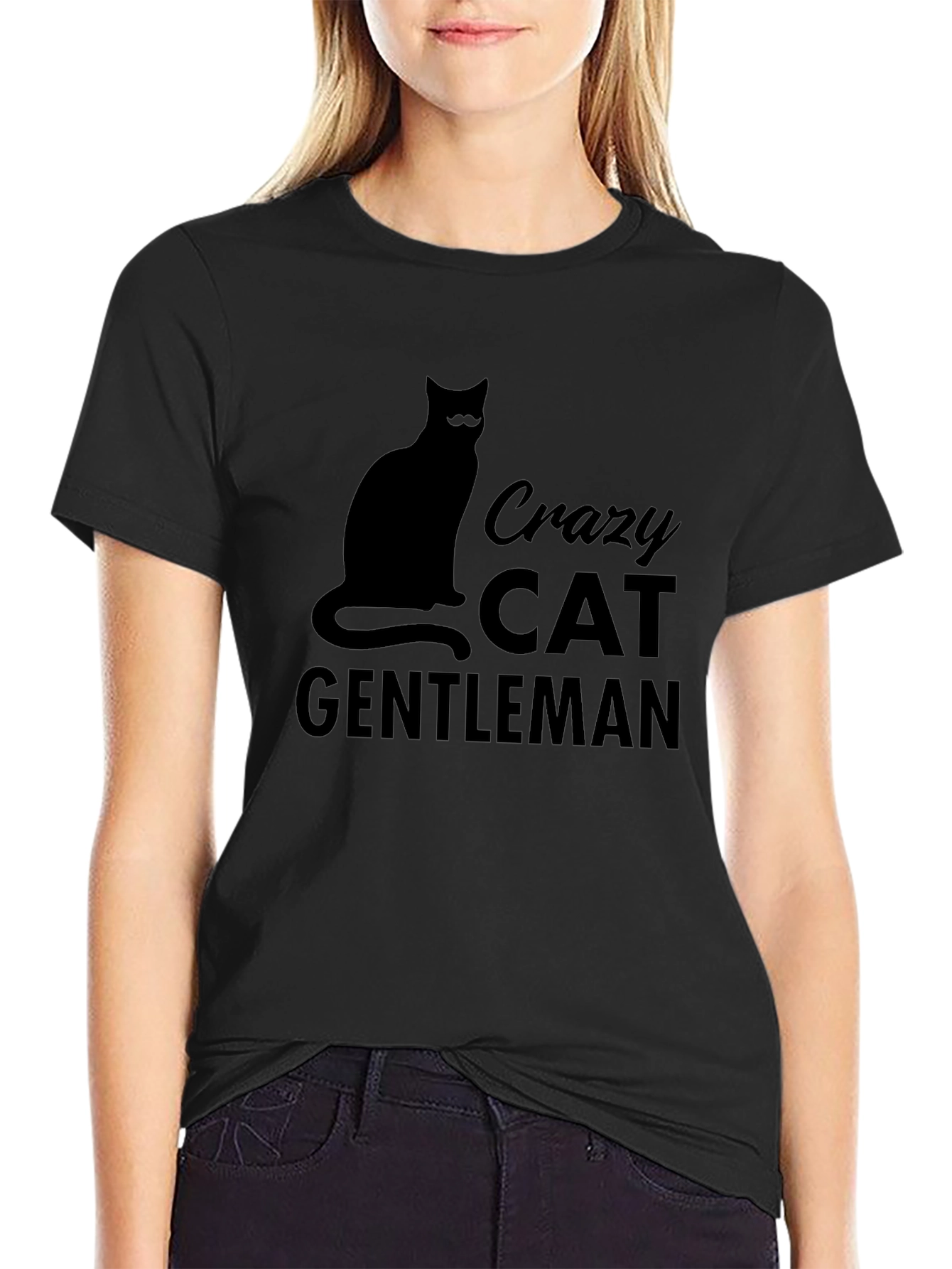 Crazy Cat Gentleman Black Graphic Tee
