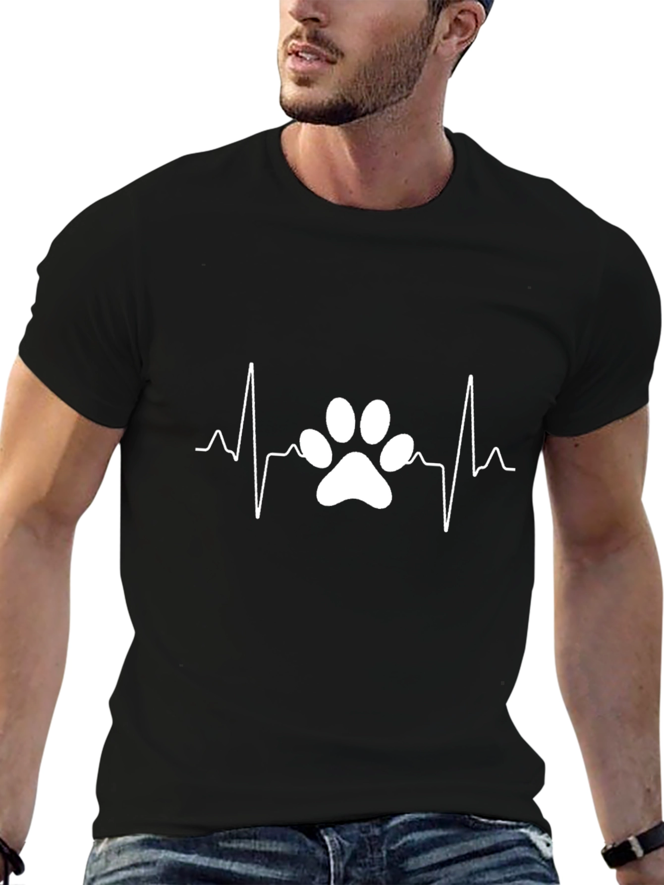 Dog Heartbeat Paw T-Shirt – Minimalist Dog Lover Graphic Tee Gift