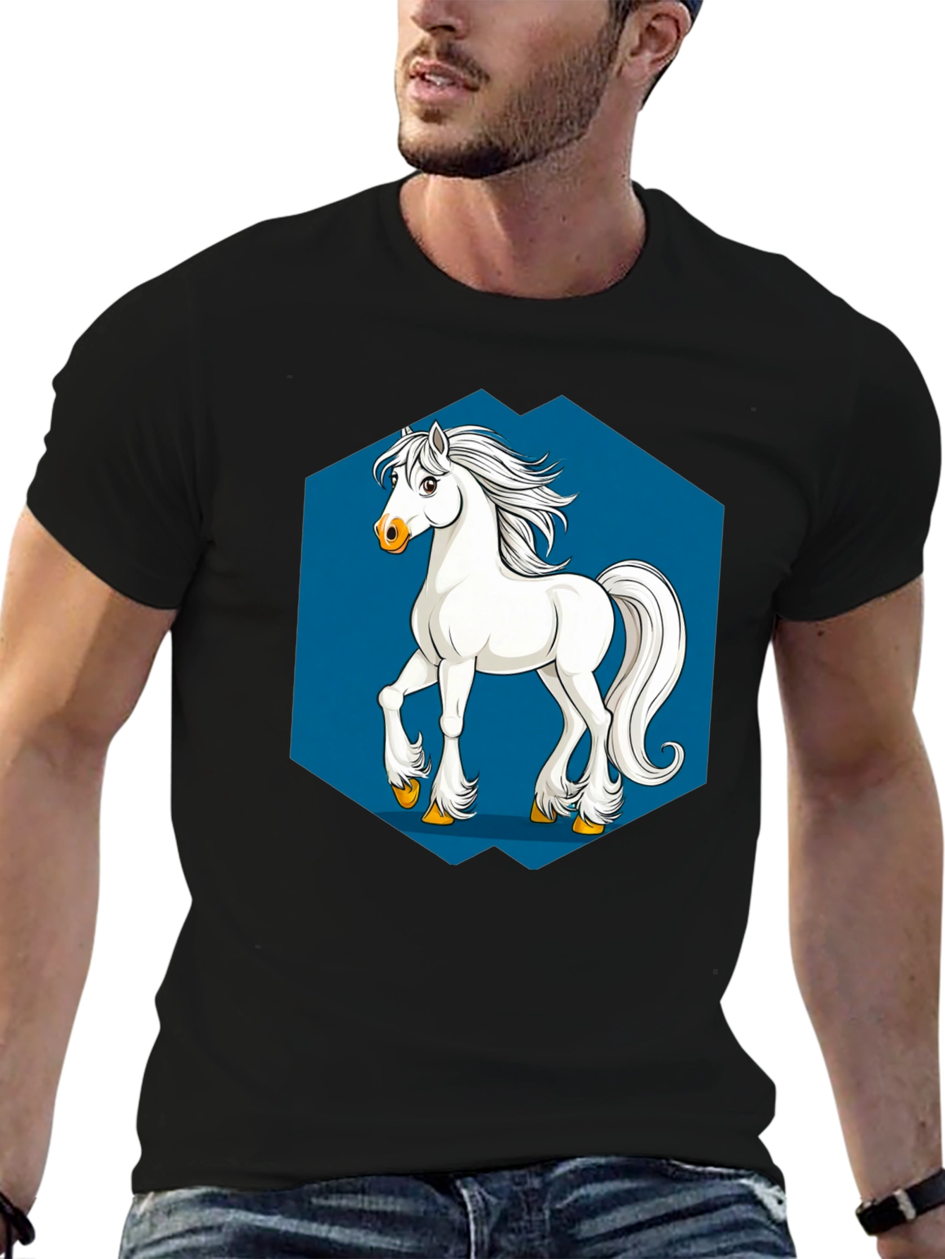 Horse Graphic Tee - Black Cotton T-Shirt