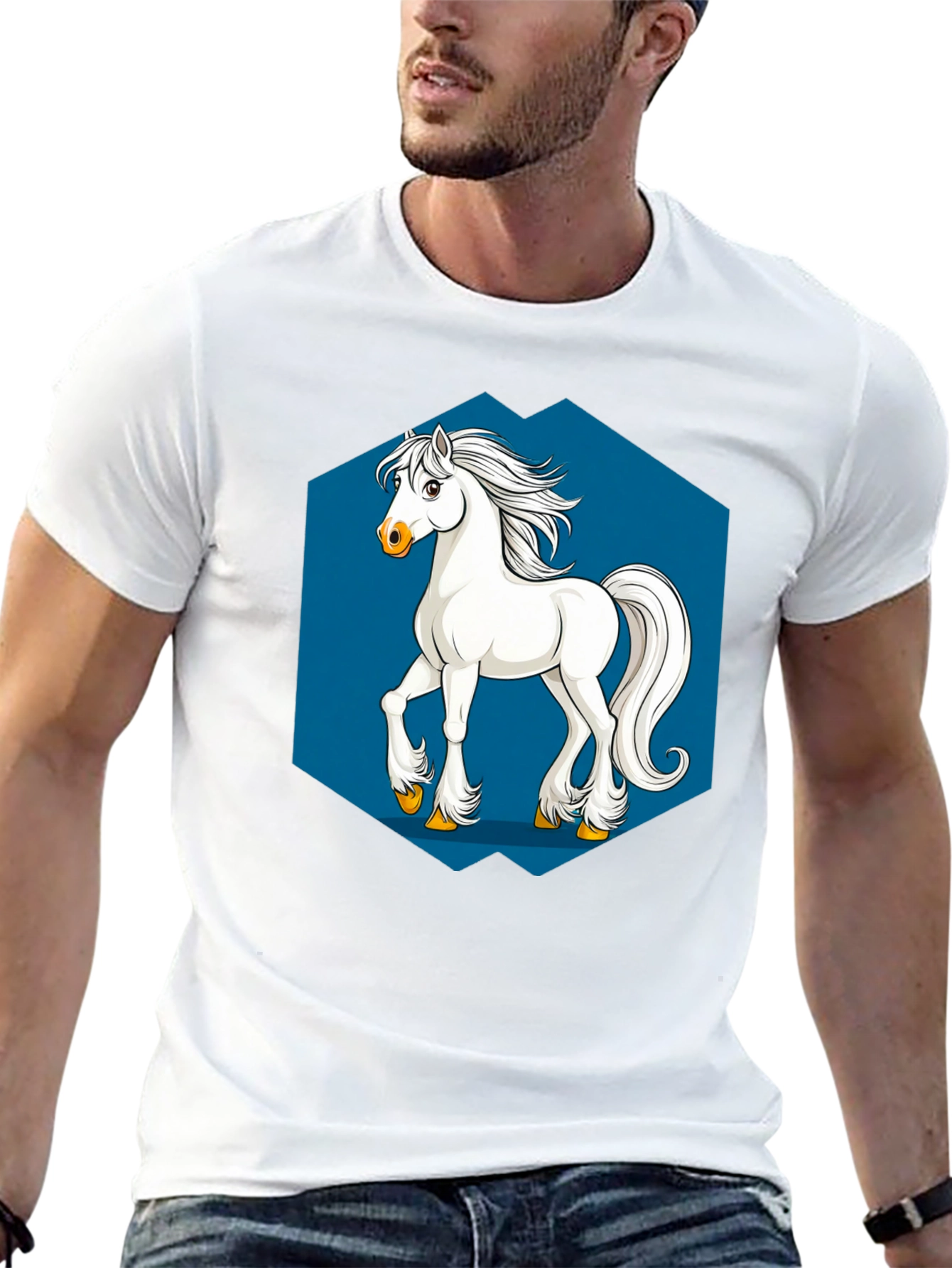 Horse Graphic Tee - Black Cotton T-Shirt