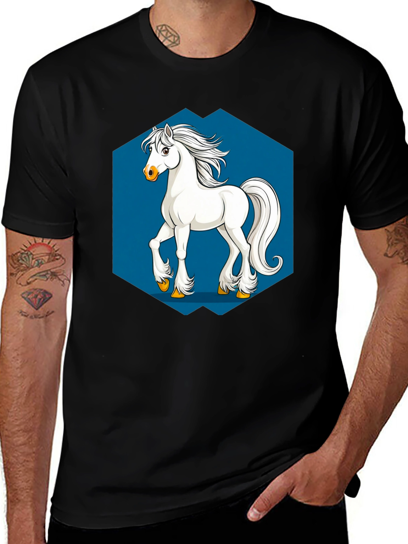 Horse Graphic Tee - Black Cotton T-Shirt