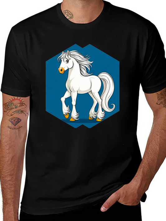Horse Graphic Tee - Black Cotton T-Shirt