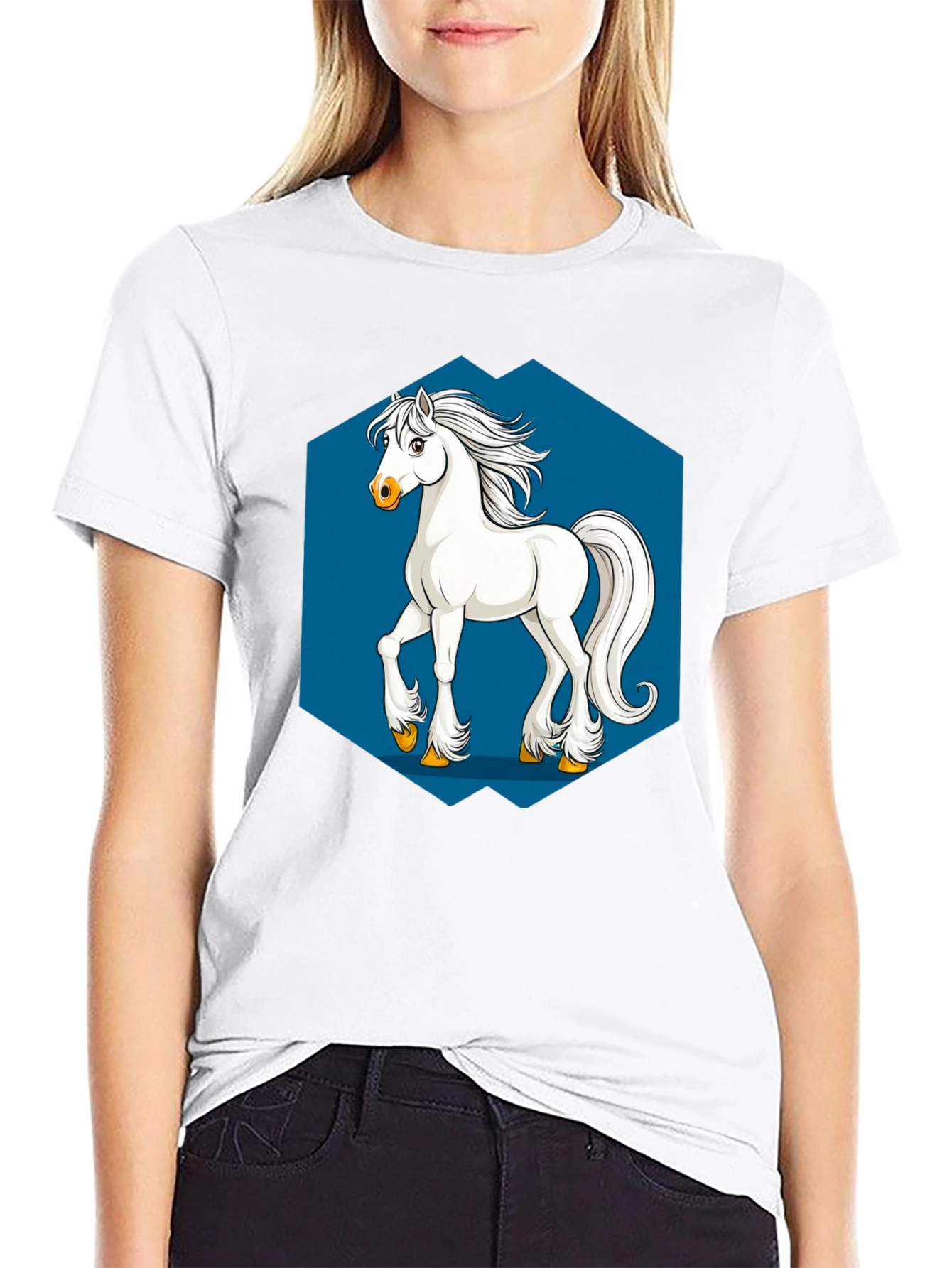 Horse Graphic Tee - Black Cotton T-Shirt