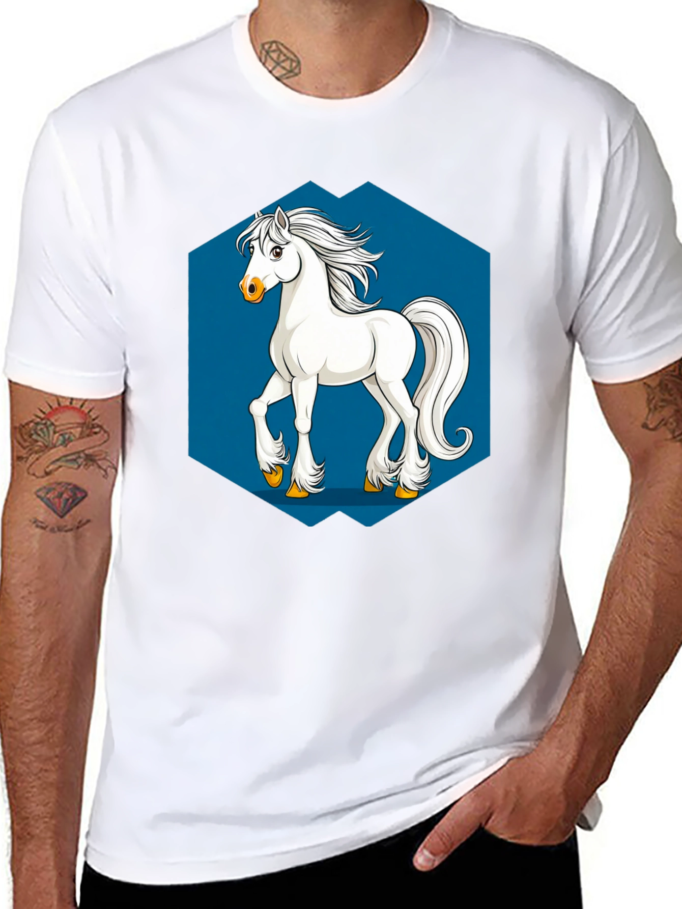 Horse Graphic Tee - Black Cotton T-Shirt