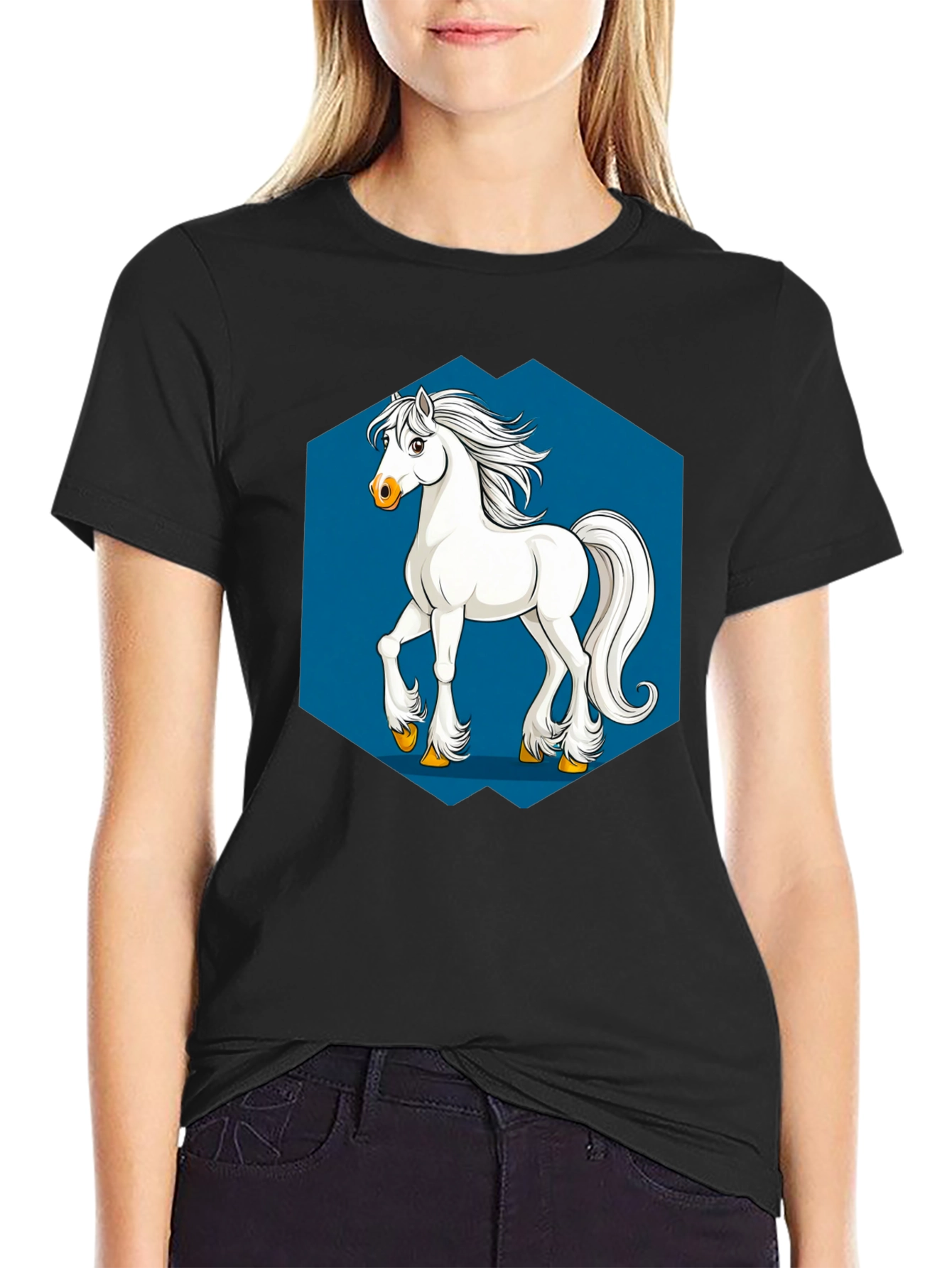 Horse Graphic Tee - Black Cotton T-Shirt