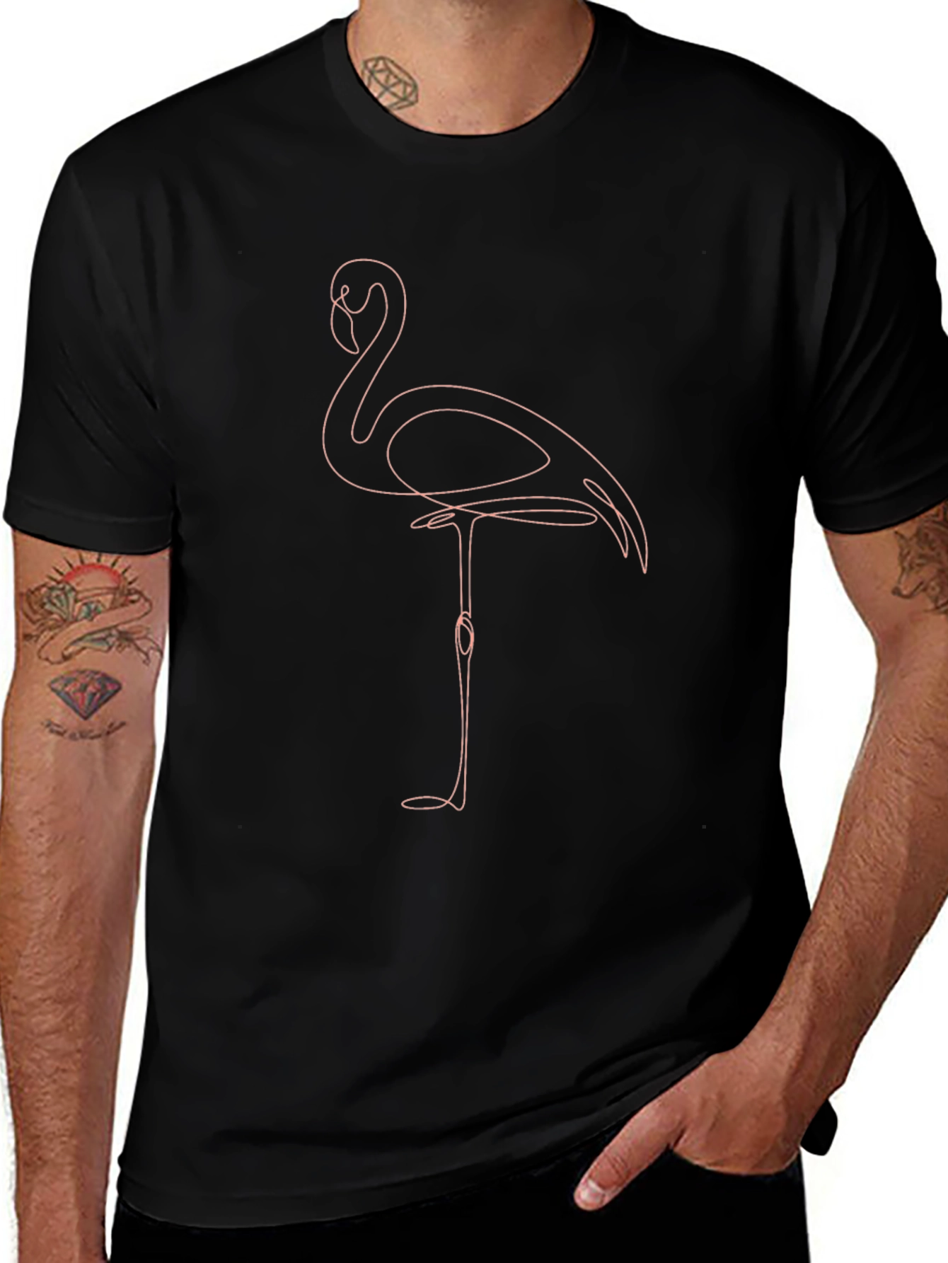 Minimalist Flamingo Graphic Tee - Black Cotton