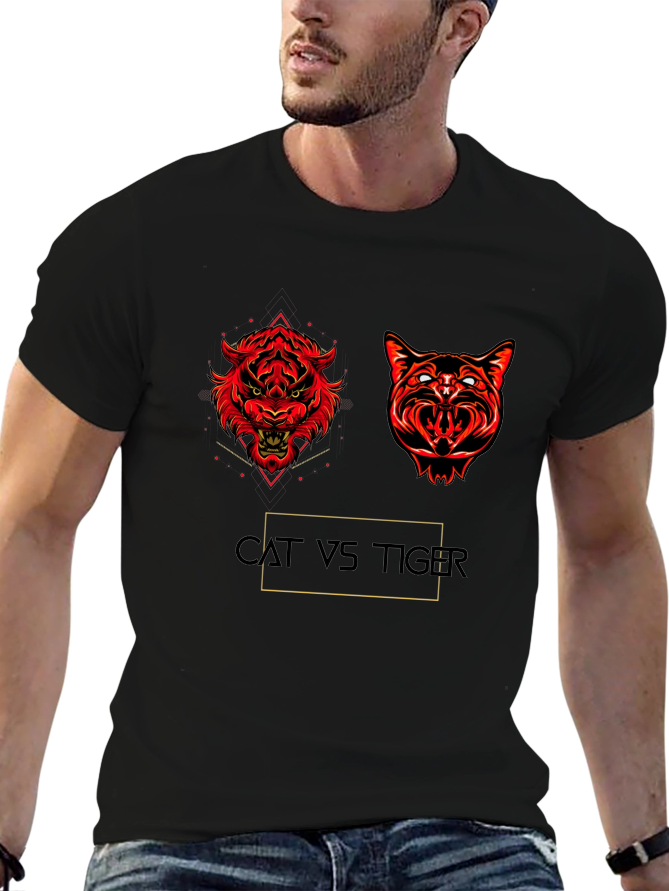 Cat vs Tiger Graphic T-Shirt - Fierce Animal Clash
