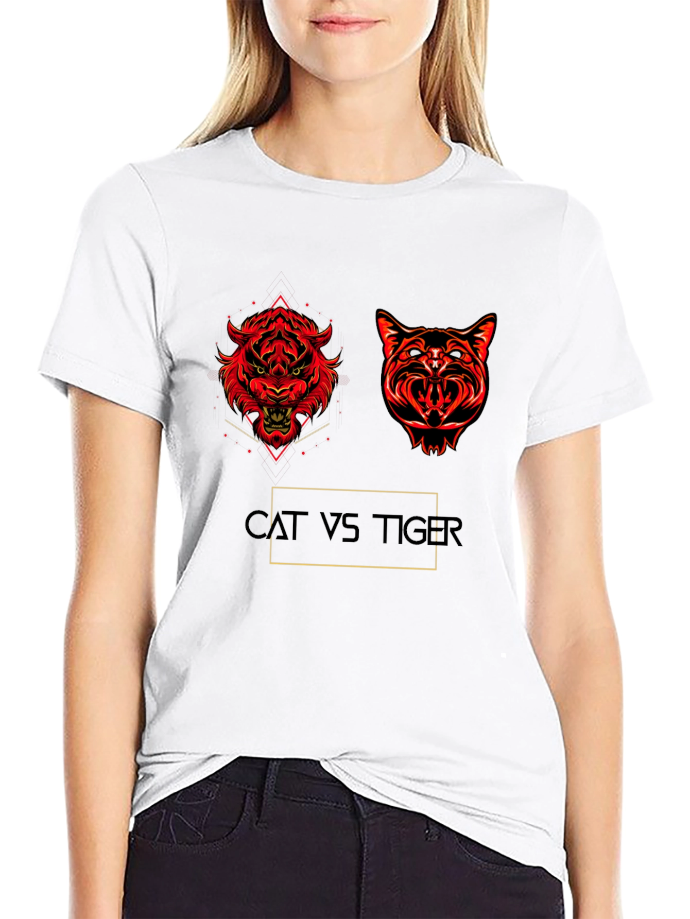 Cat vs Tiger Graphic T-Shirt - Fierce Animal Clash