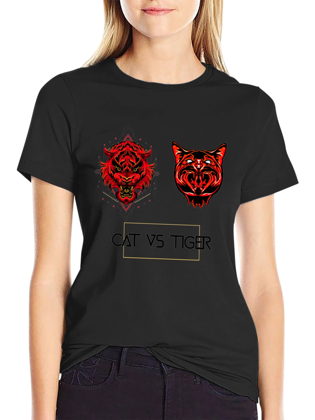 Cat vs Tiger Graphic T-Shirt - Fierce Animal Clash