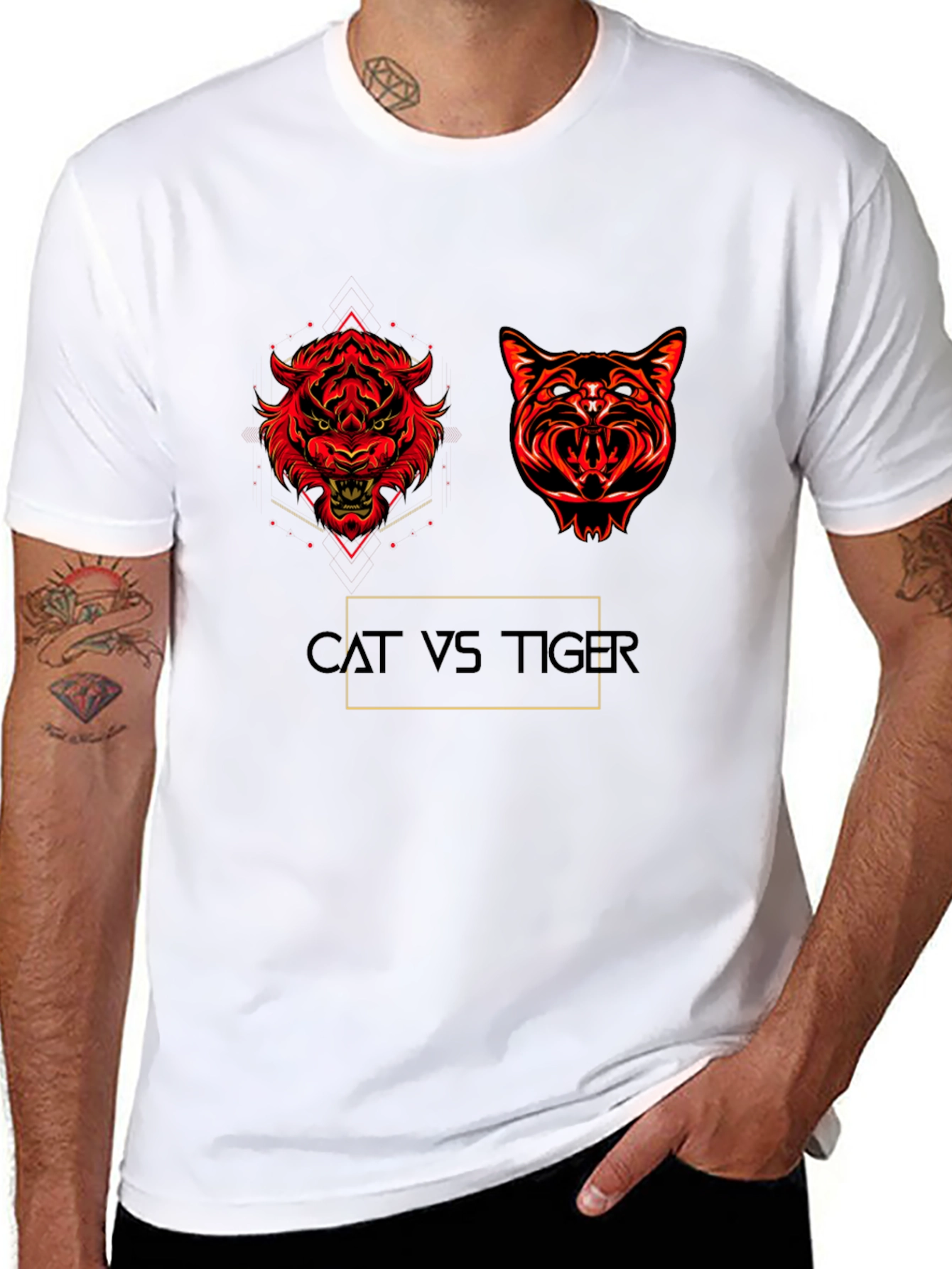 Cat vs Tiger Graphic T-Shirt - Fierce Animal Clash