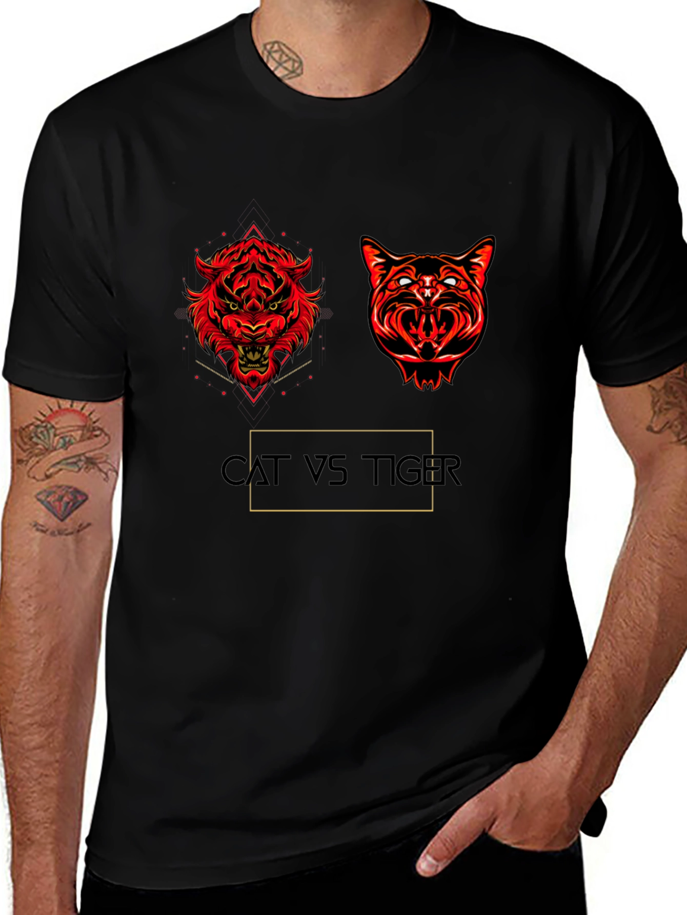 Cat vs Tiger Graphic T-Shirt - Fierce Animal Clash