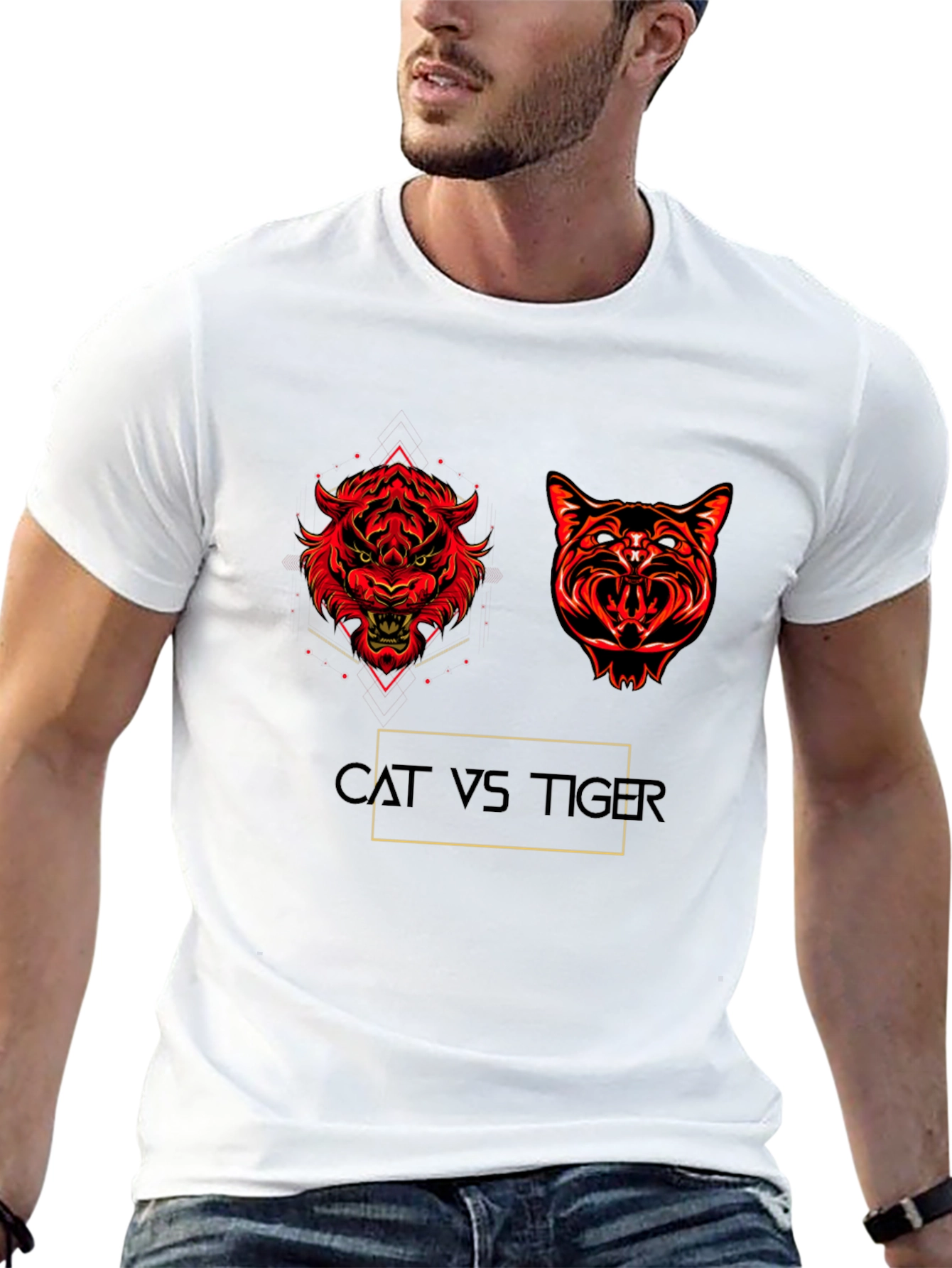 Cat vs Tiger Graphic T-Shirt - Fierce Animal Clash