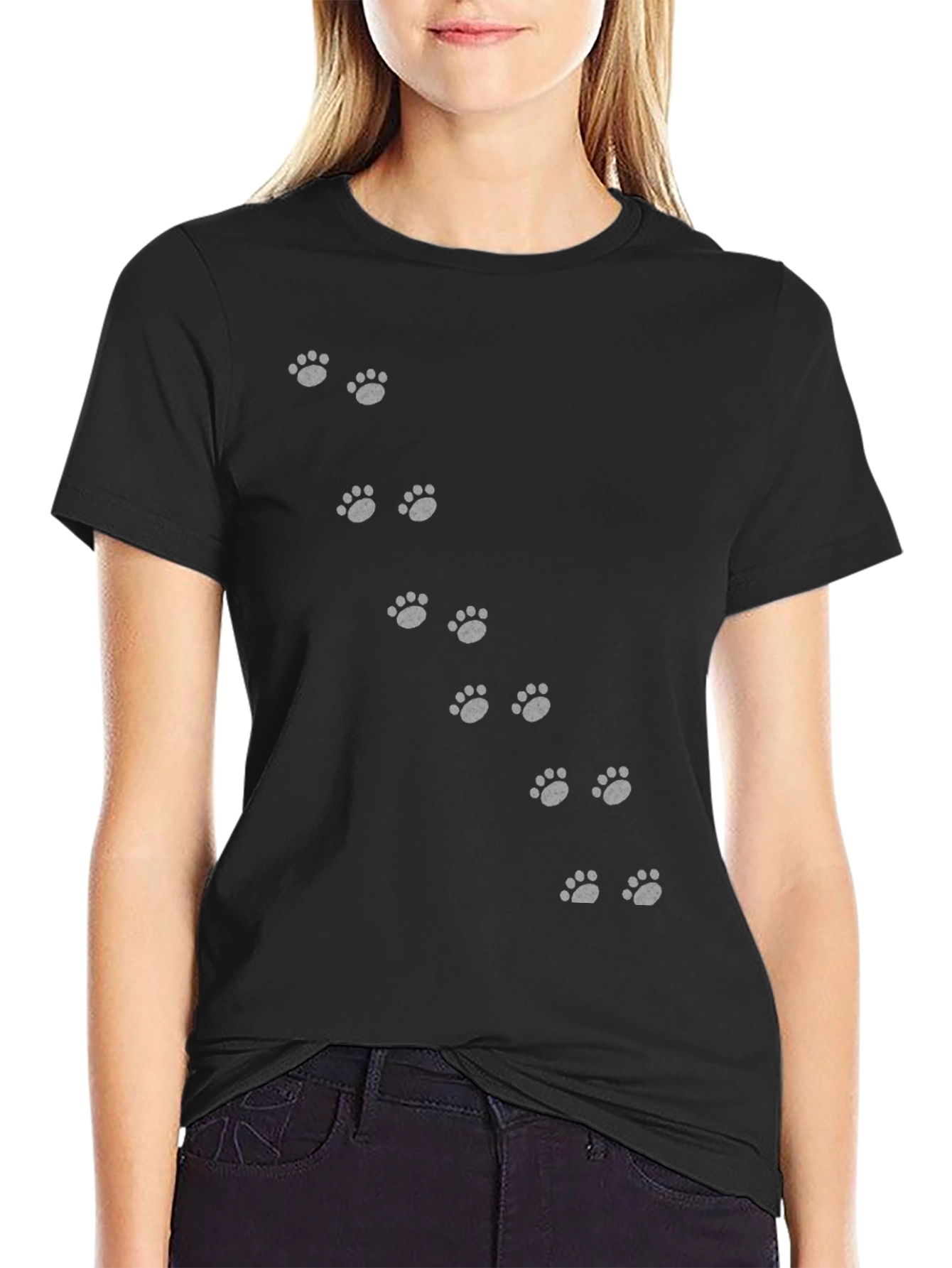 Black Paw Print Crew Neck T-Shirt