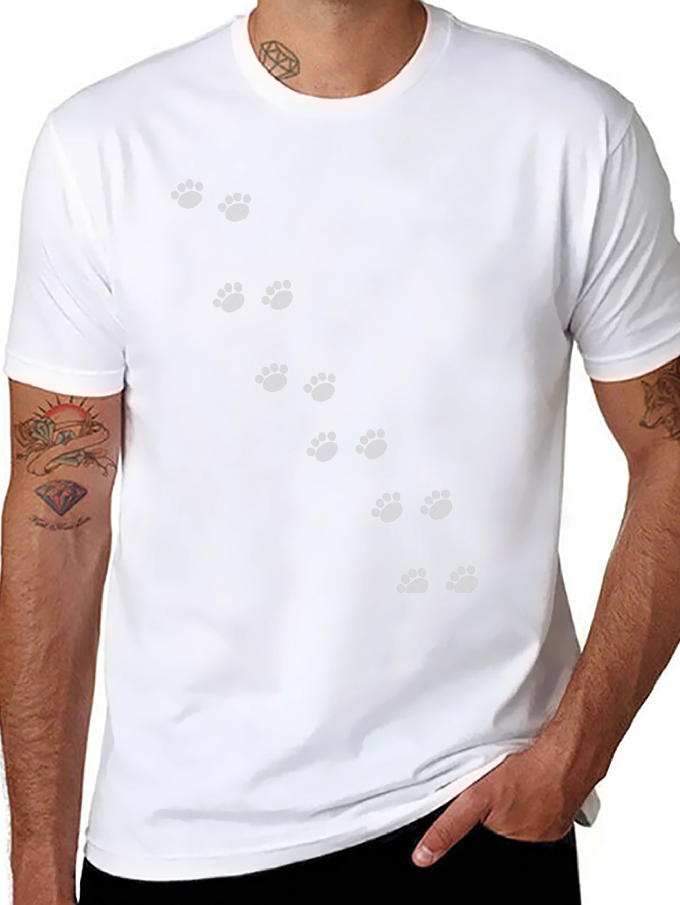 Black Paw Print Crew Neck T-Shirt