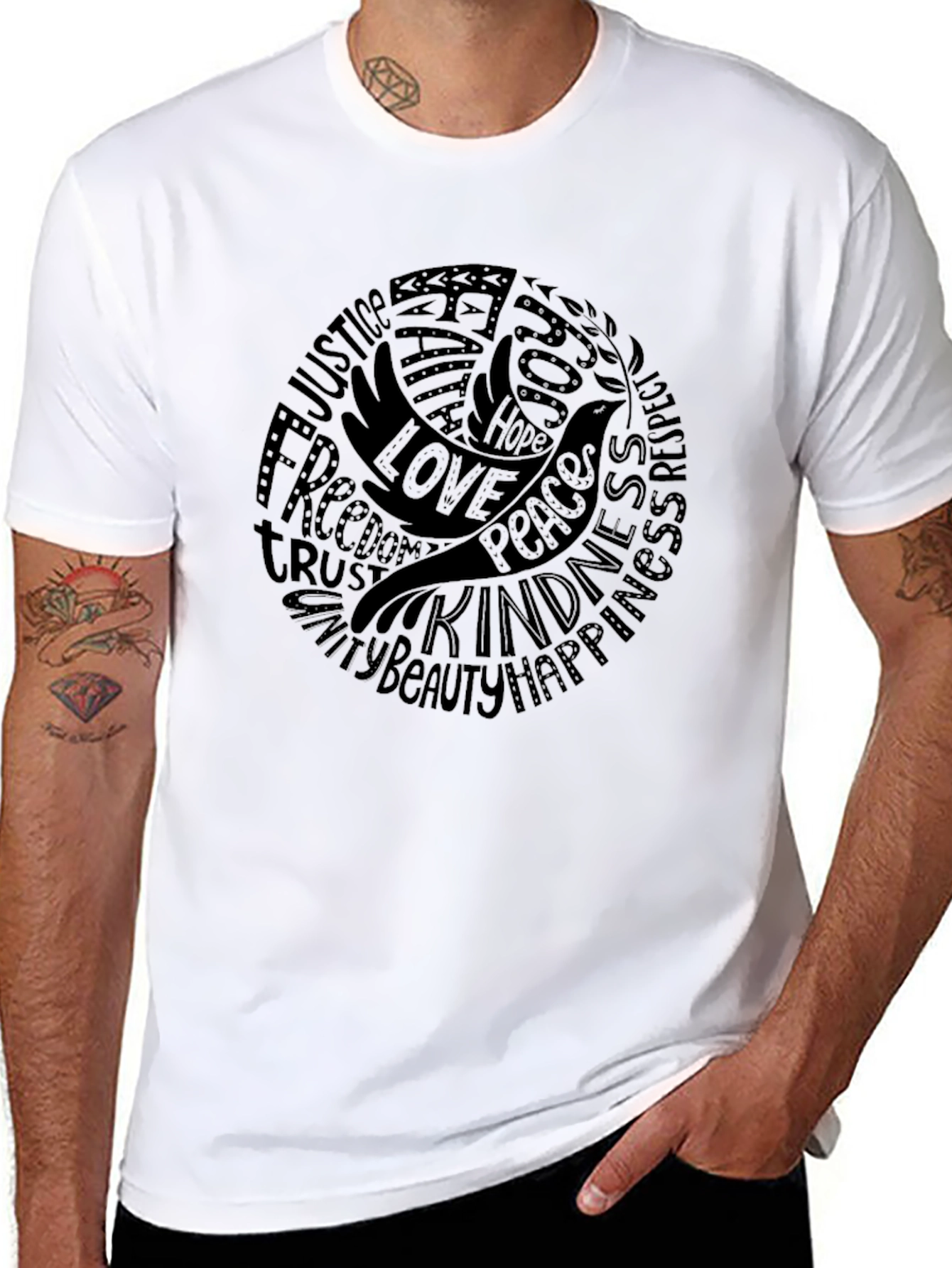 Peace Dove Word Art Graphic T-Shirt