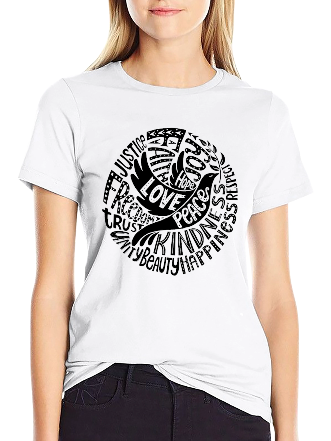 Peace Dove Word Art Graphic T-Shirt