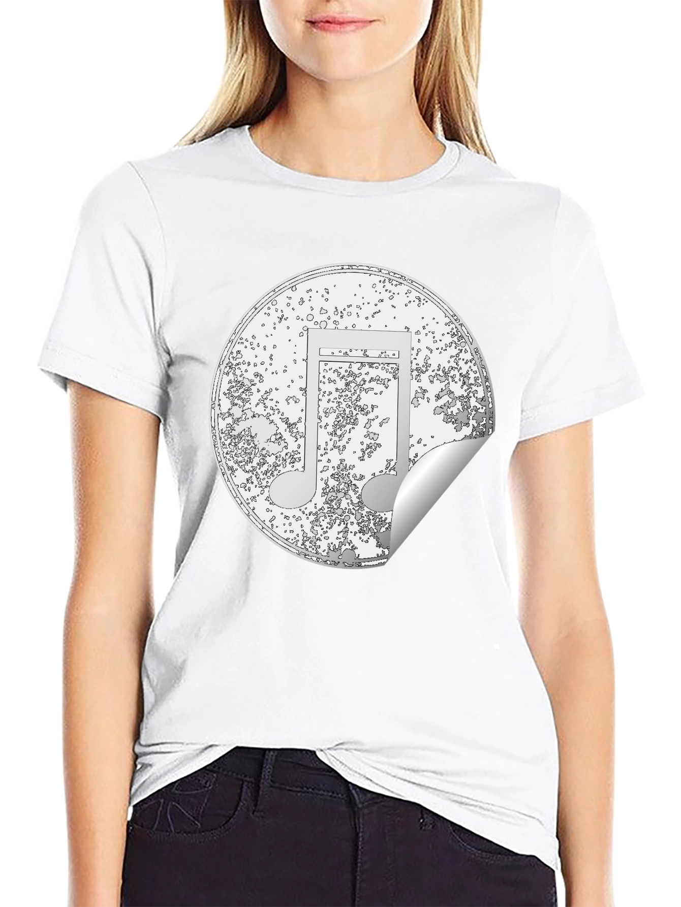 Music Note Sticker Style Black T-Shirt